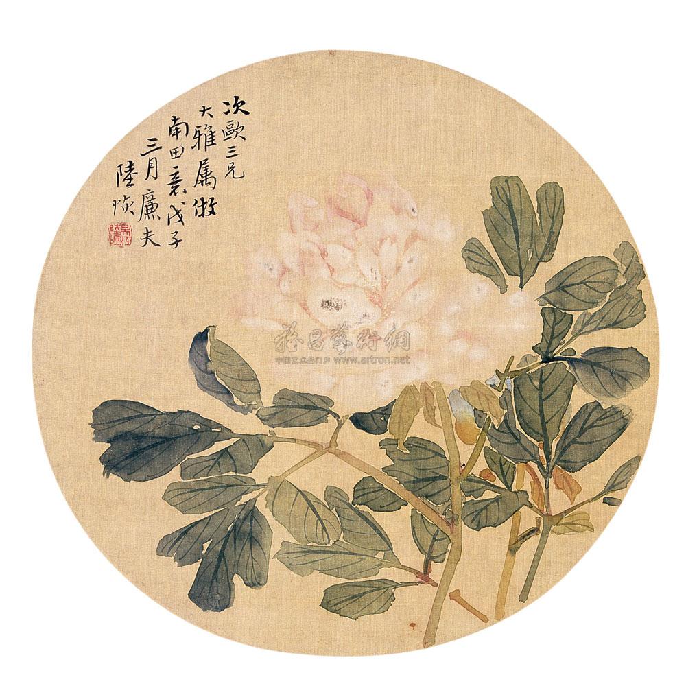 05891888年作富贵牡丹图扇面设色绢本