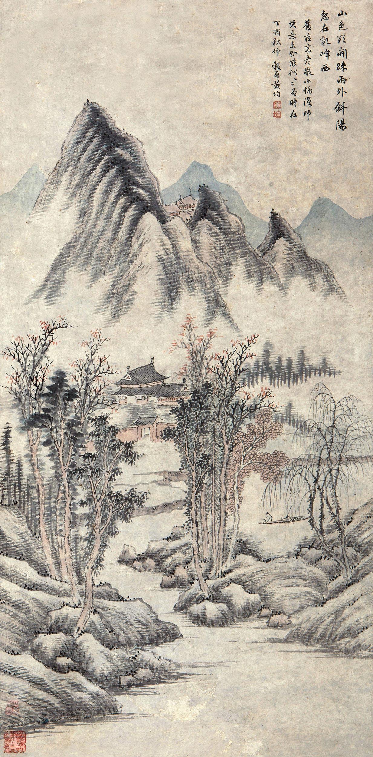 1685丁酉1837年作秋山萧寺立轴纸本