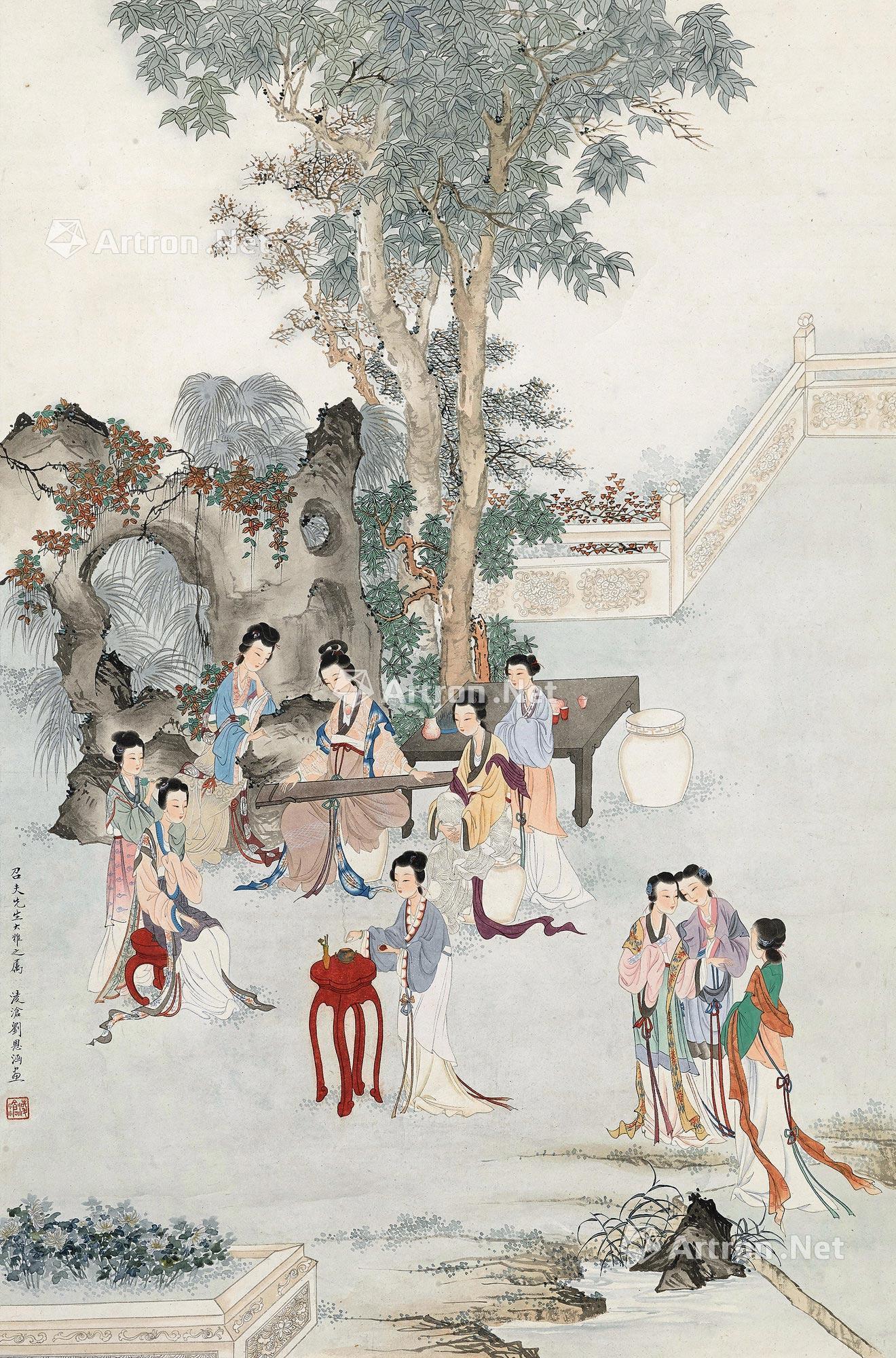 0538十美图立轴纸本设色
