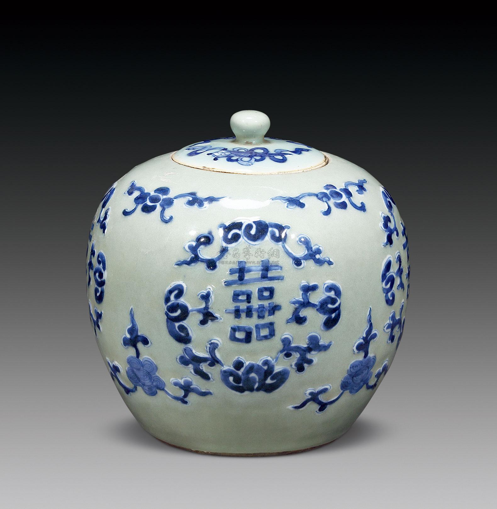 1837清光绪豆青青花喜字罐