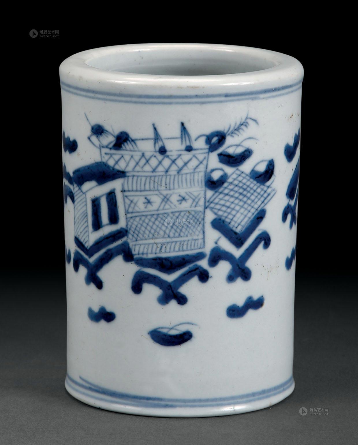 【清乾隆 青花花卉笔筒】拍卖品_图片_价格_鉴赏_清代青花瓷器_雅昌