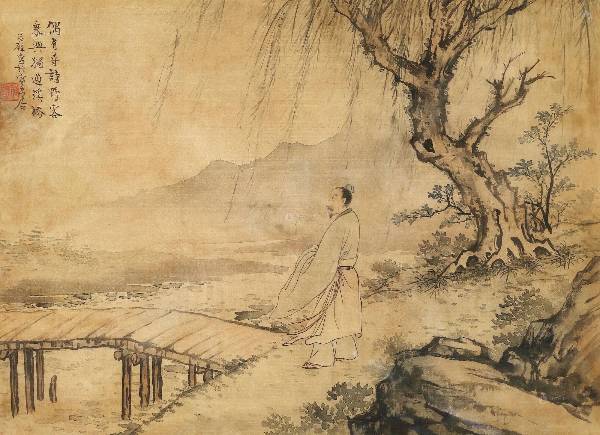 0548柳溪高士图镜心设色绢本