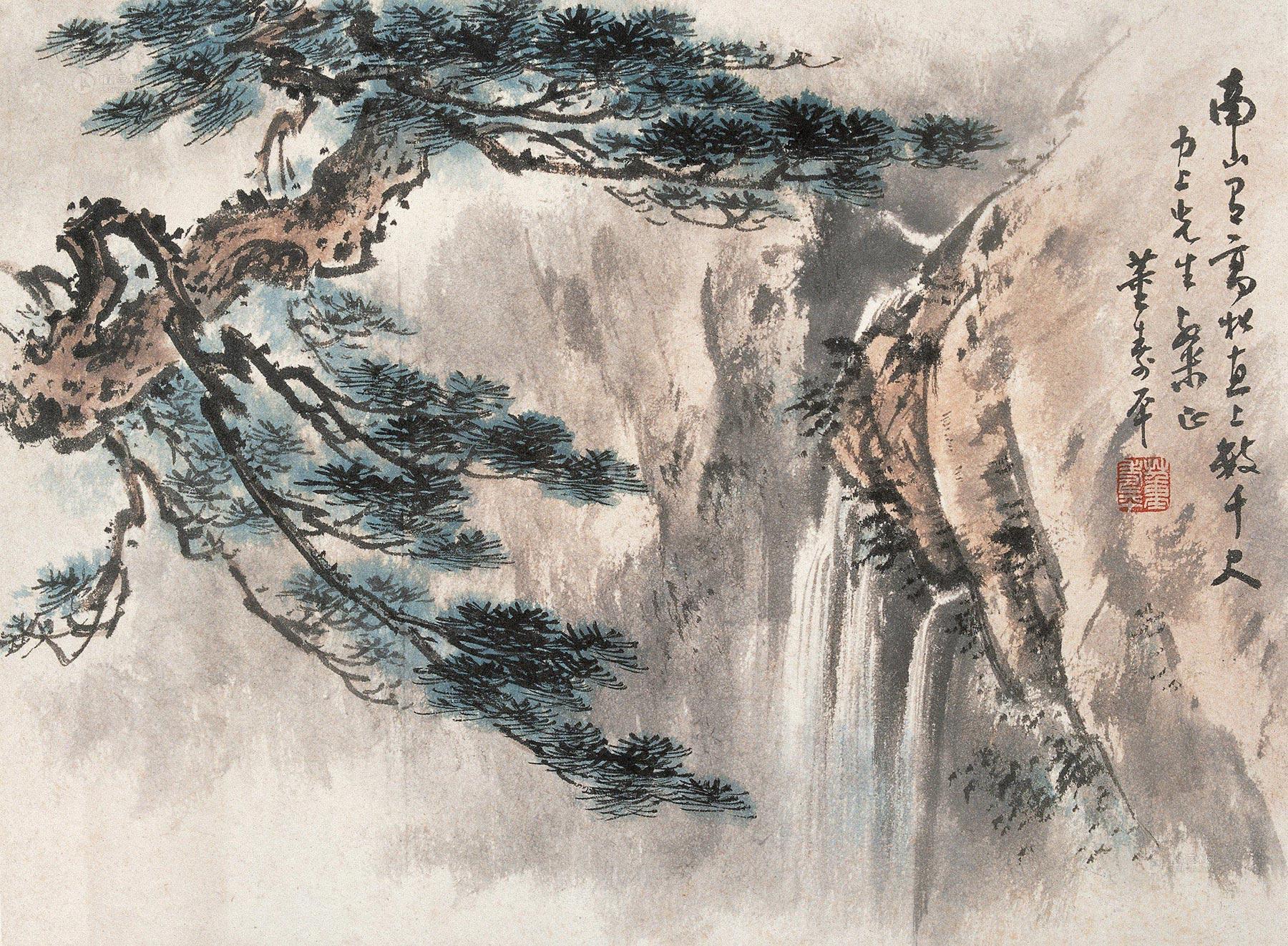 0508松瀑图镜心设色纸本