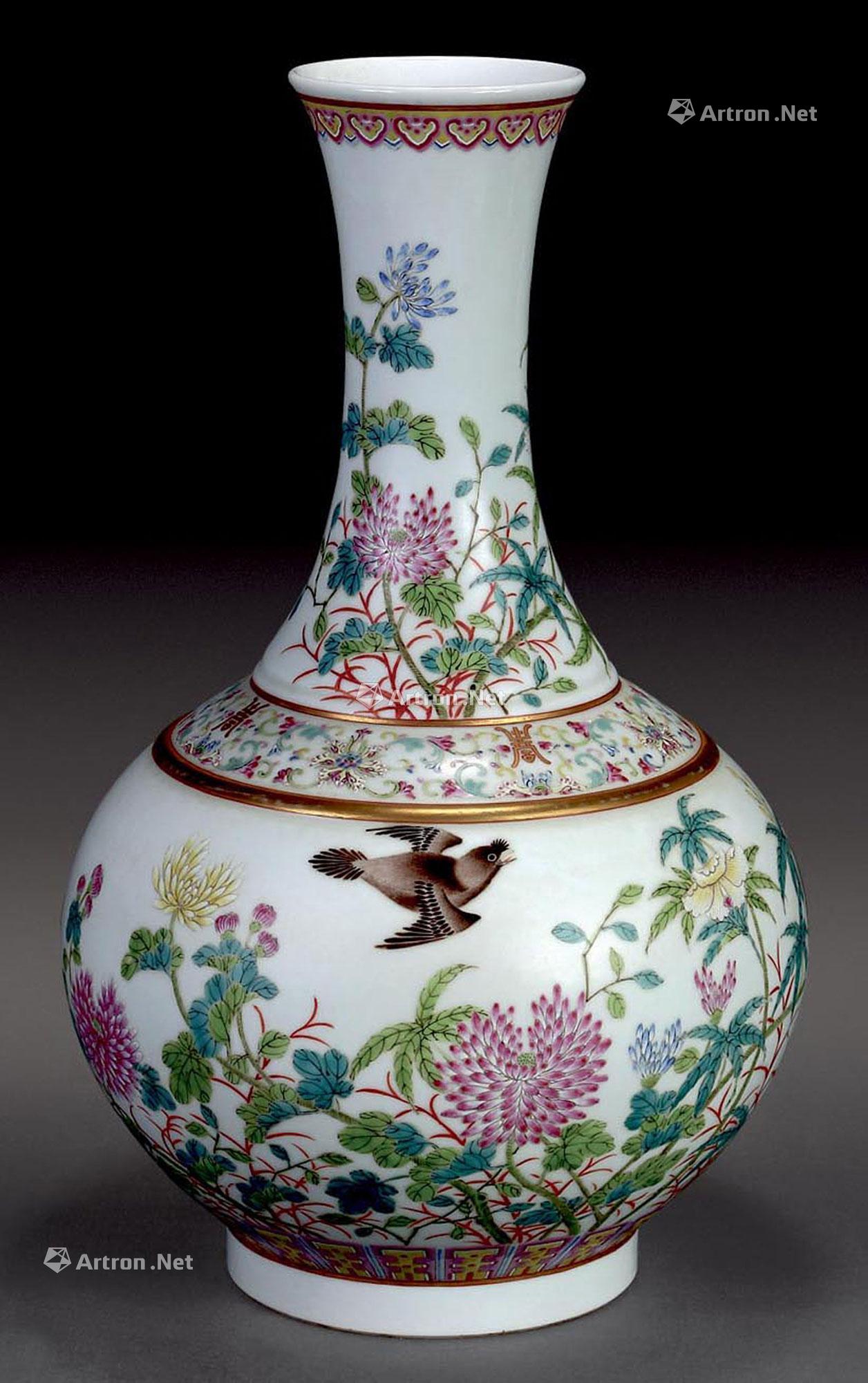 【清 粉彩花鸟天球瓶】拍卖品_图片_价格_鉴赏_清代粉彩瓷器_雅昌艺术