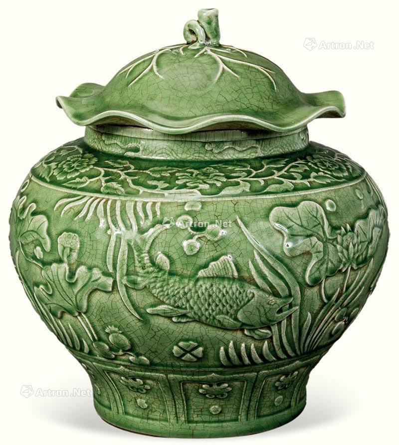 【清 青釉荷叶盖罐】拍卖品_图片_价格_鉴赏_清代单色釉瓷器_雅昌艺术