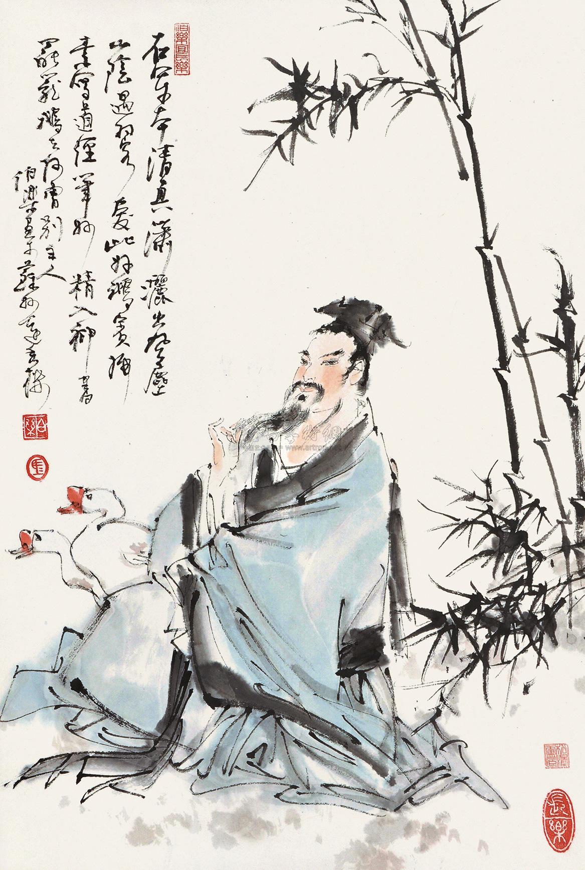 0206羲之爱鹅图立轴设色纸本