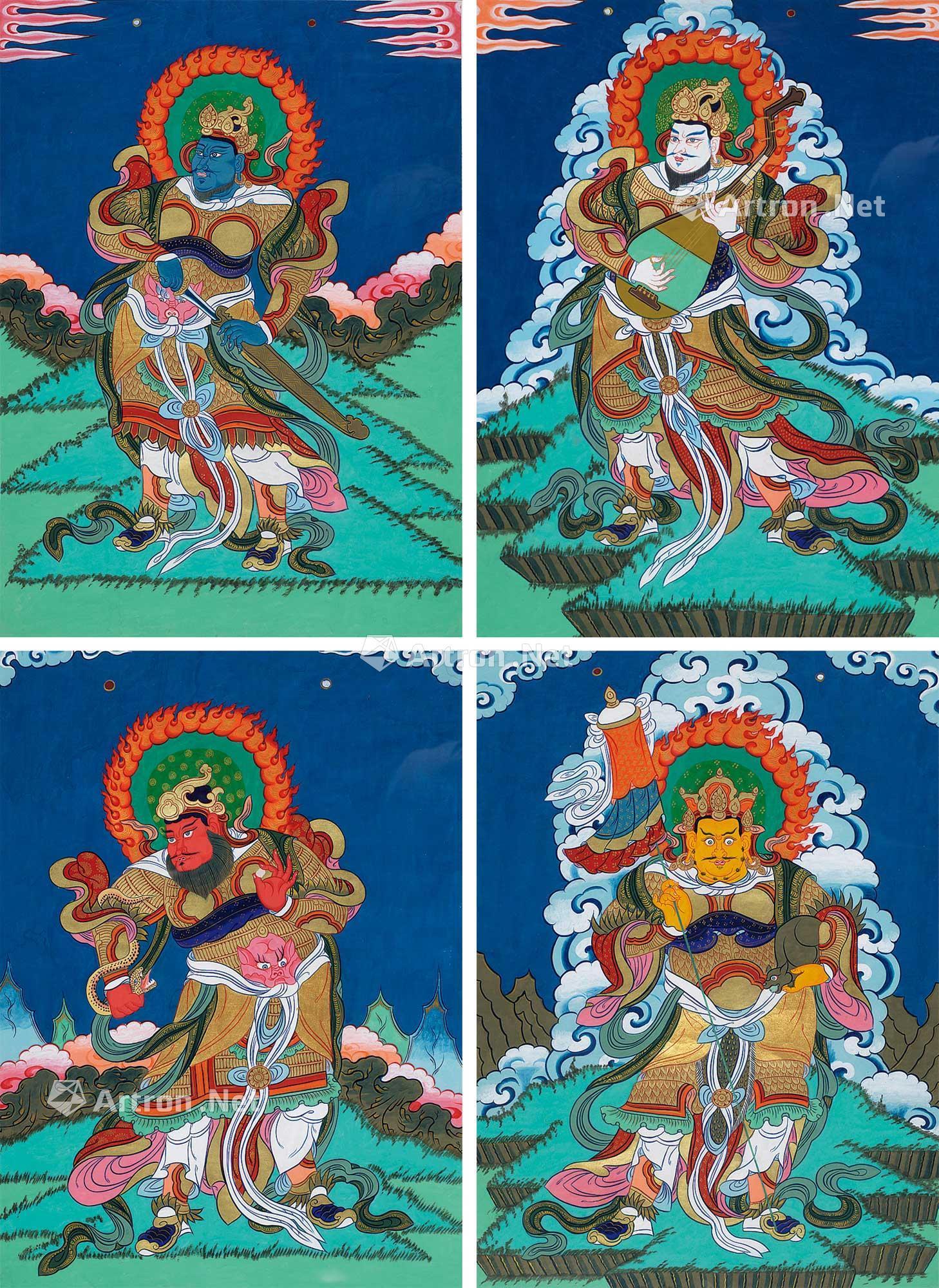 现代 四大天王唐卡 (二框四幅)