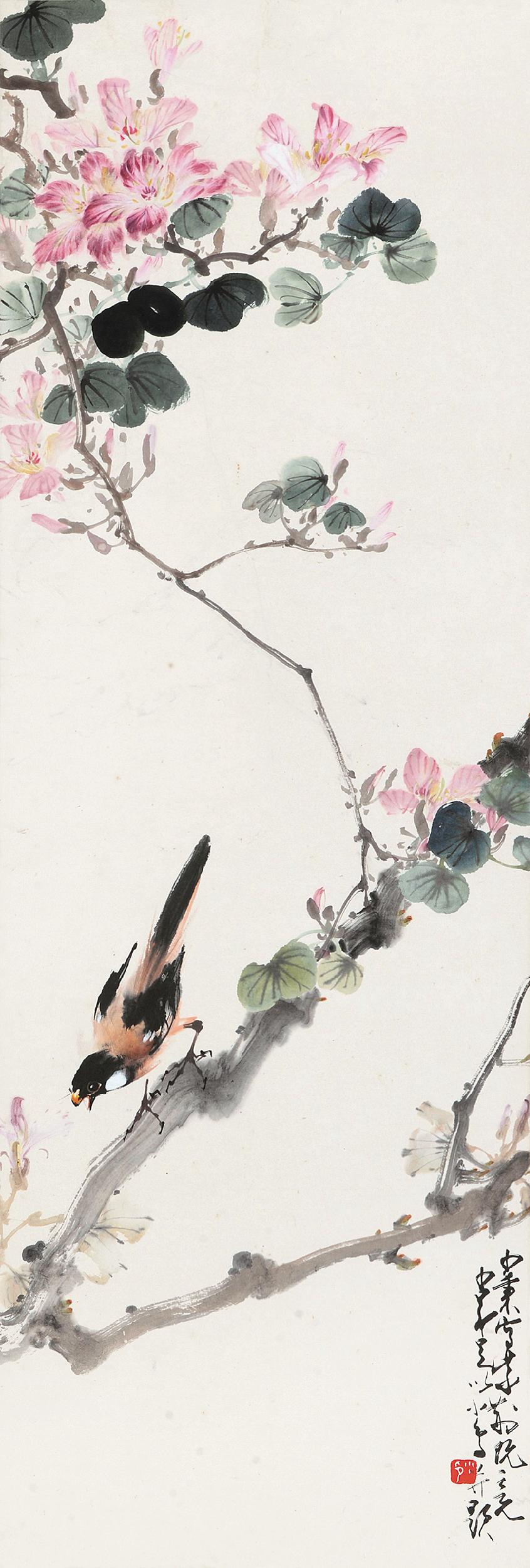 1838花卉小鸟立轴设色纸本