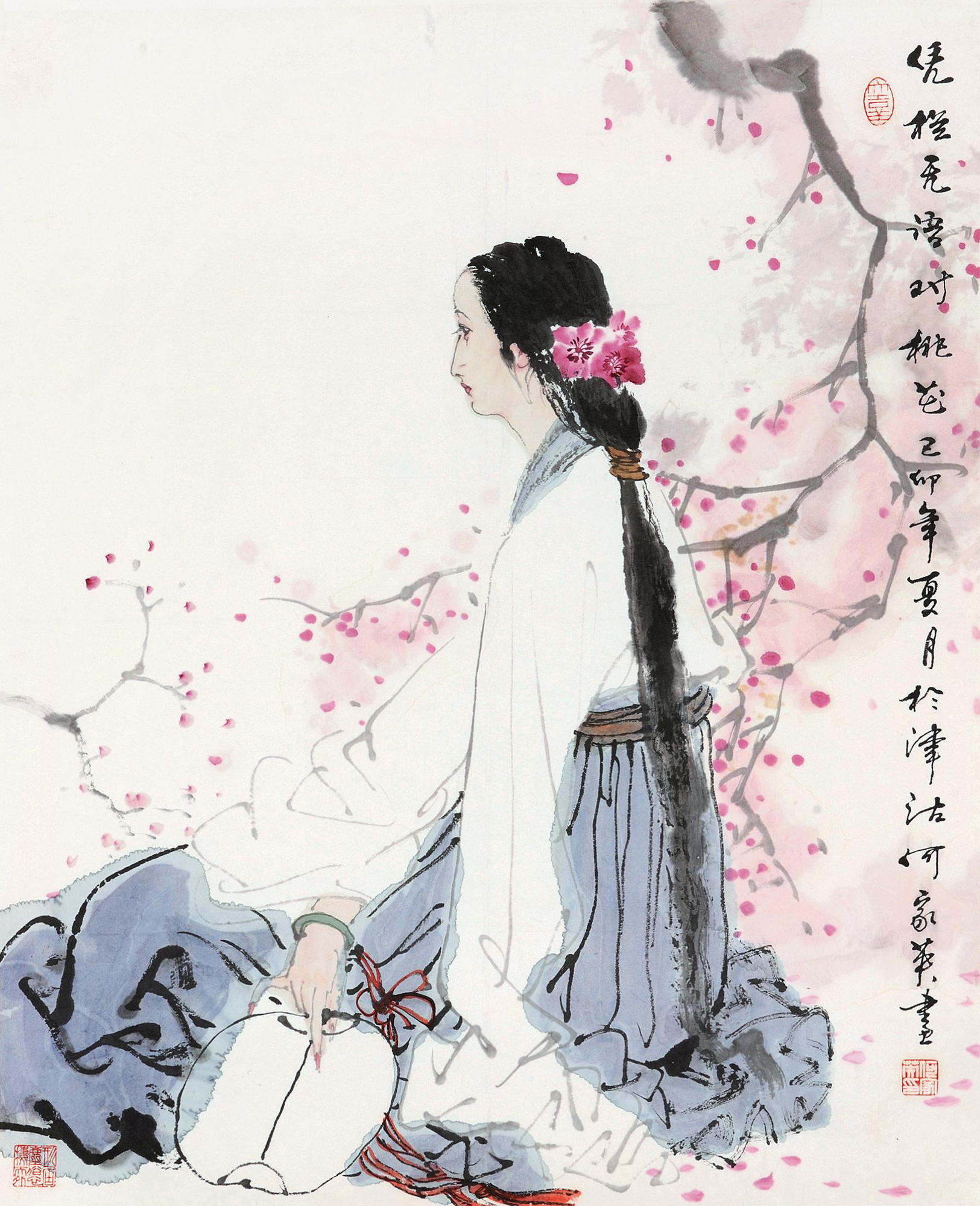 02381999年作桃花仕女镜心设色纸本