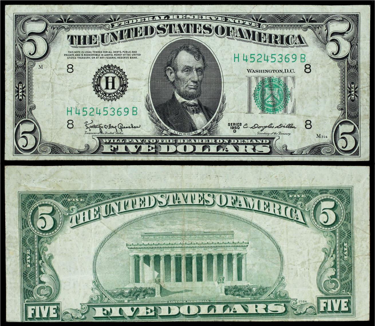 1950年美国钞票5美元