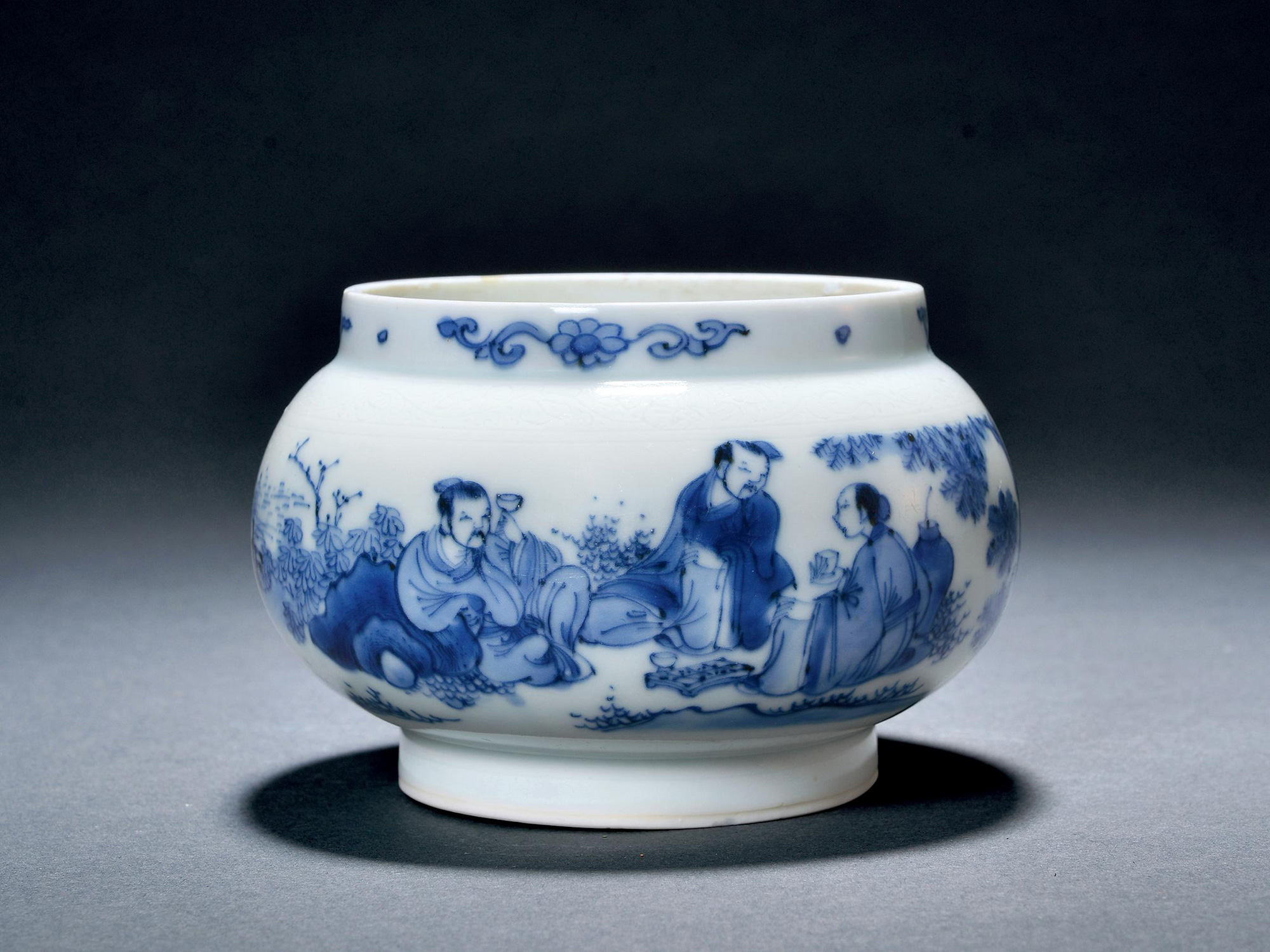 【明崇祯 青花高士人物围棋罐】拍卖品_图片_价格_鉴赏_明代青花瓷器