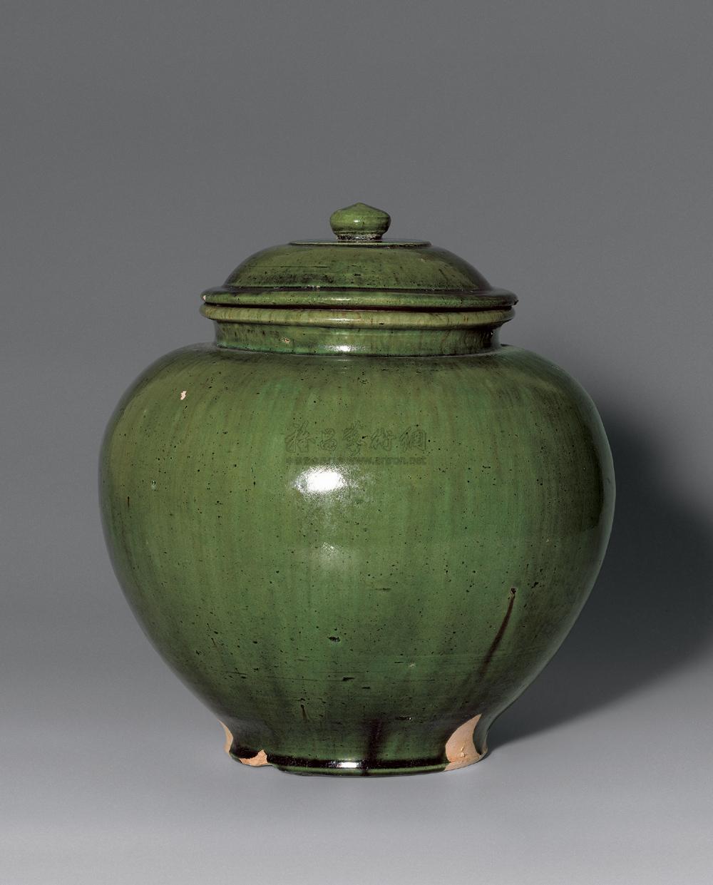 唐   绿釉陶盖罐