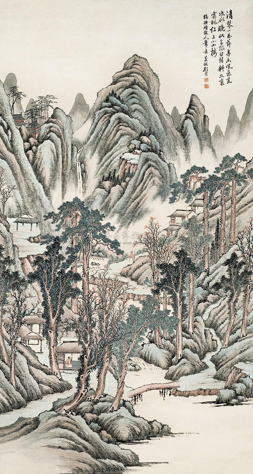 0288秋山高士立轴设色纸本