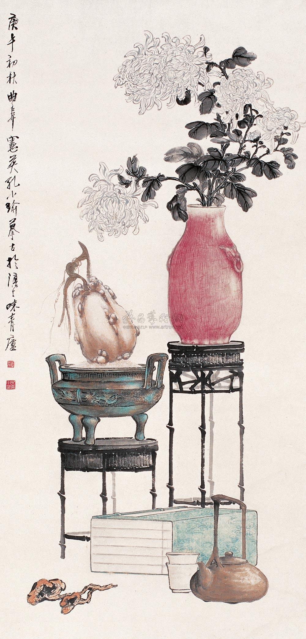 0747清供图立轴设色纸本