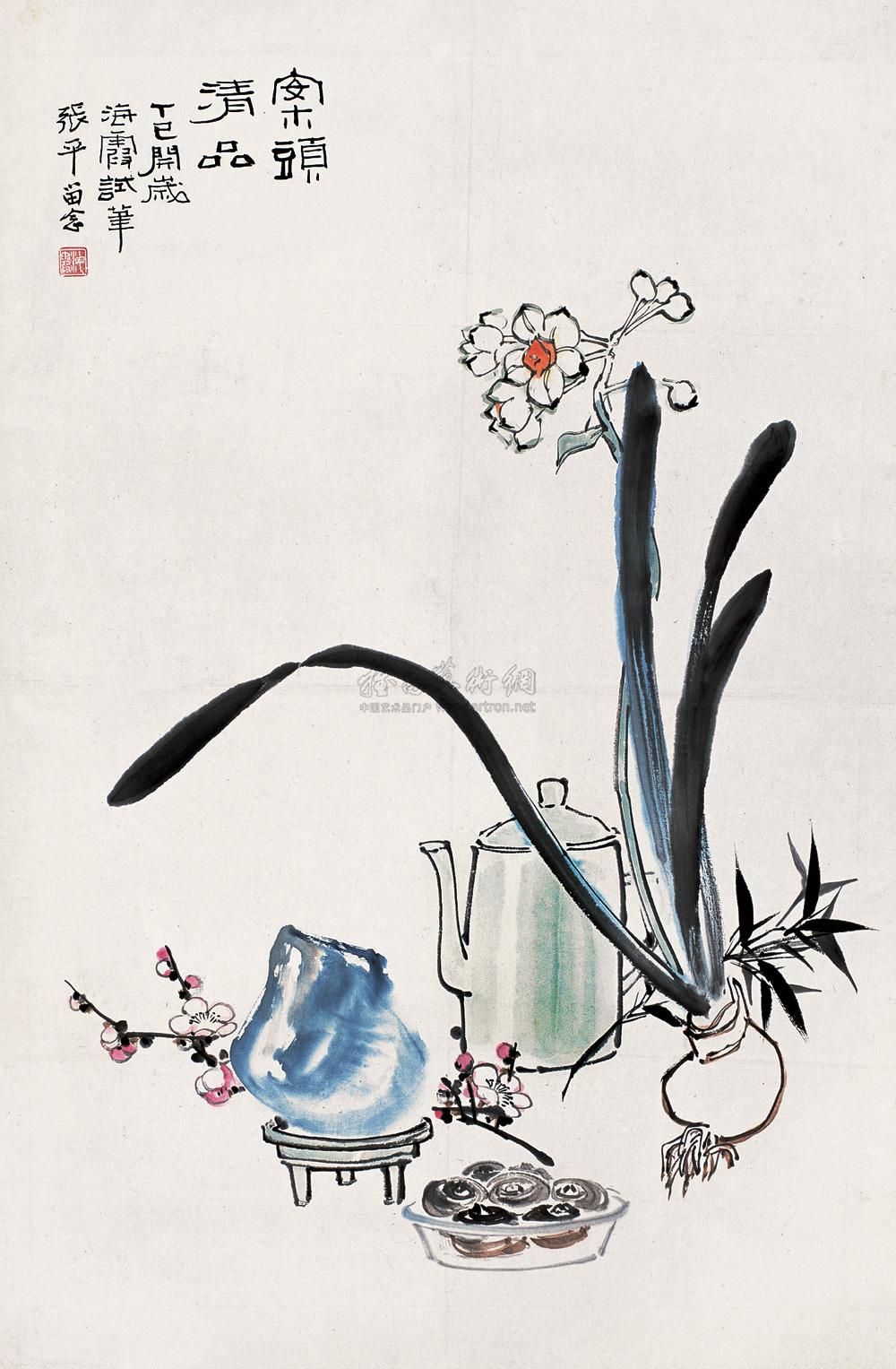 【1977年作 案头清供 立轴 设色纸本】拍卖品_图