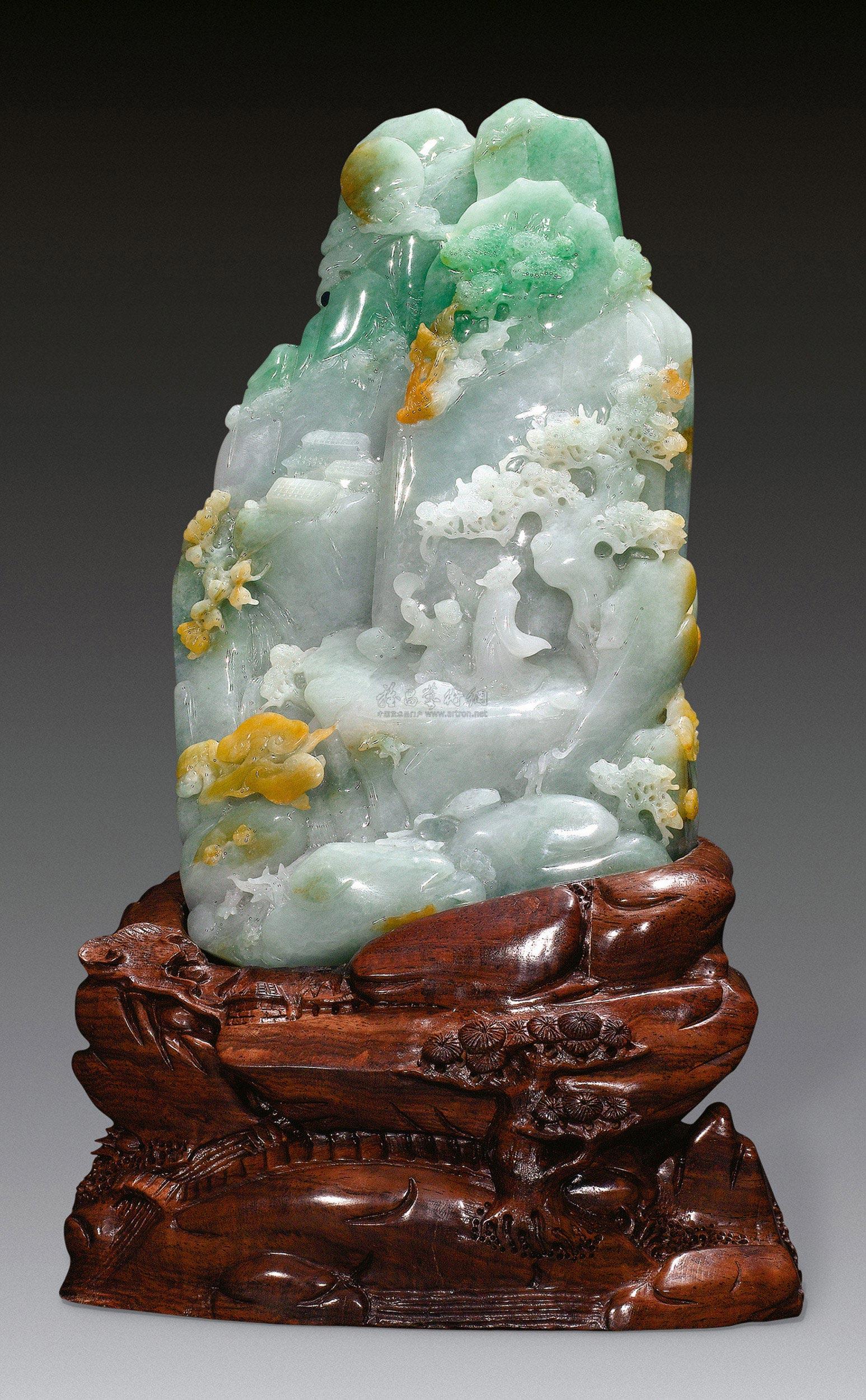 1879翡翠雕观鹤图山子