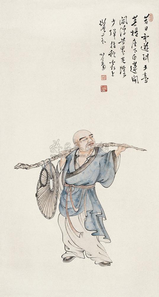 0363云游僧镜心设色纸本