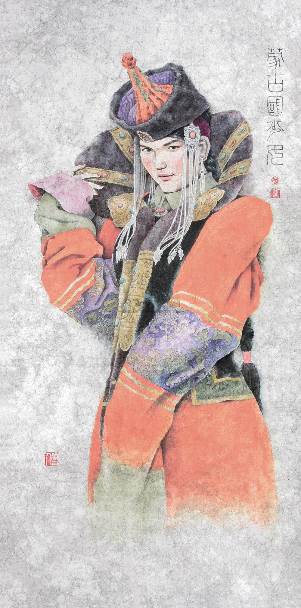 0372 2006年作 蒙古国少女 镜心 设色纸本
