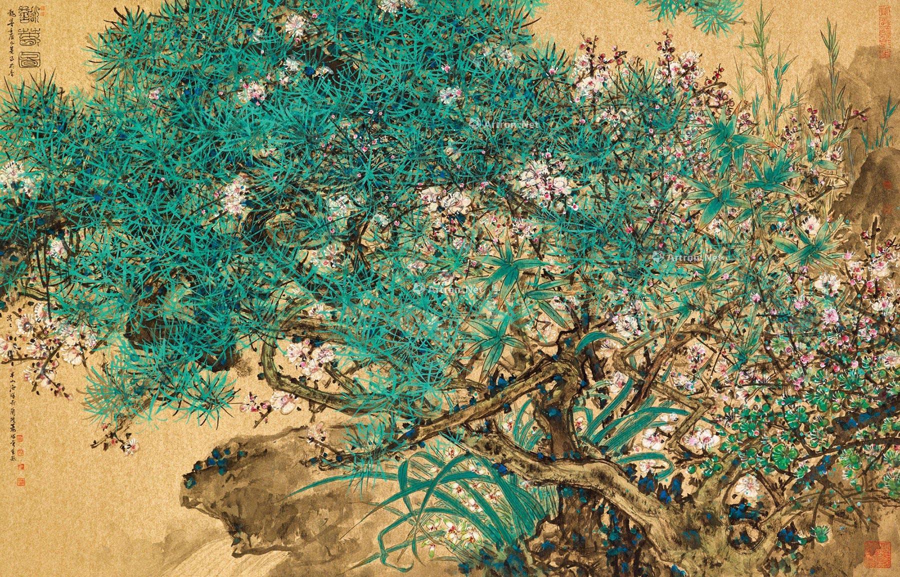 15842012年作咏春图镜框设色金笺