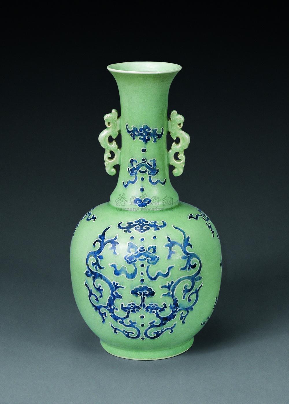 豆青釉青花团花瓶】拍卖品_图片_价格_鉴赏_清代其它彩釉瓷器_雅昌