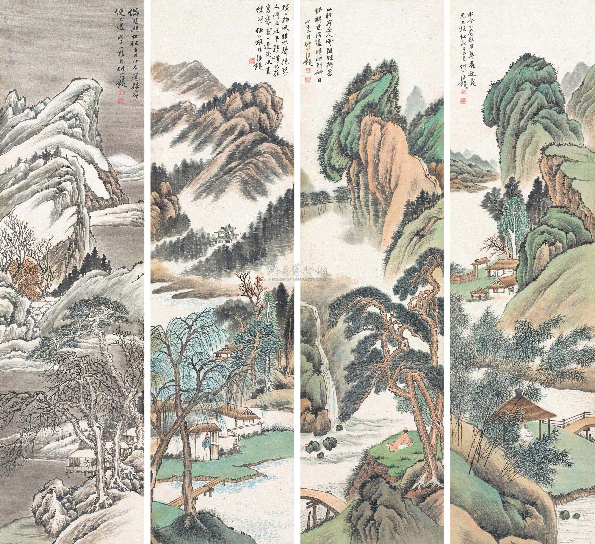04031918年作四季山水图立轴设色纸本