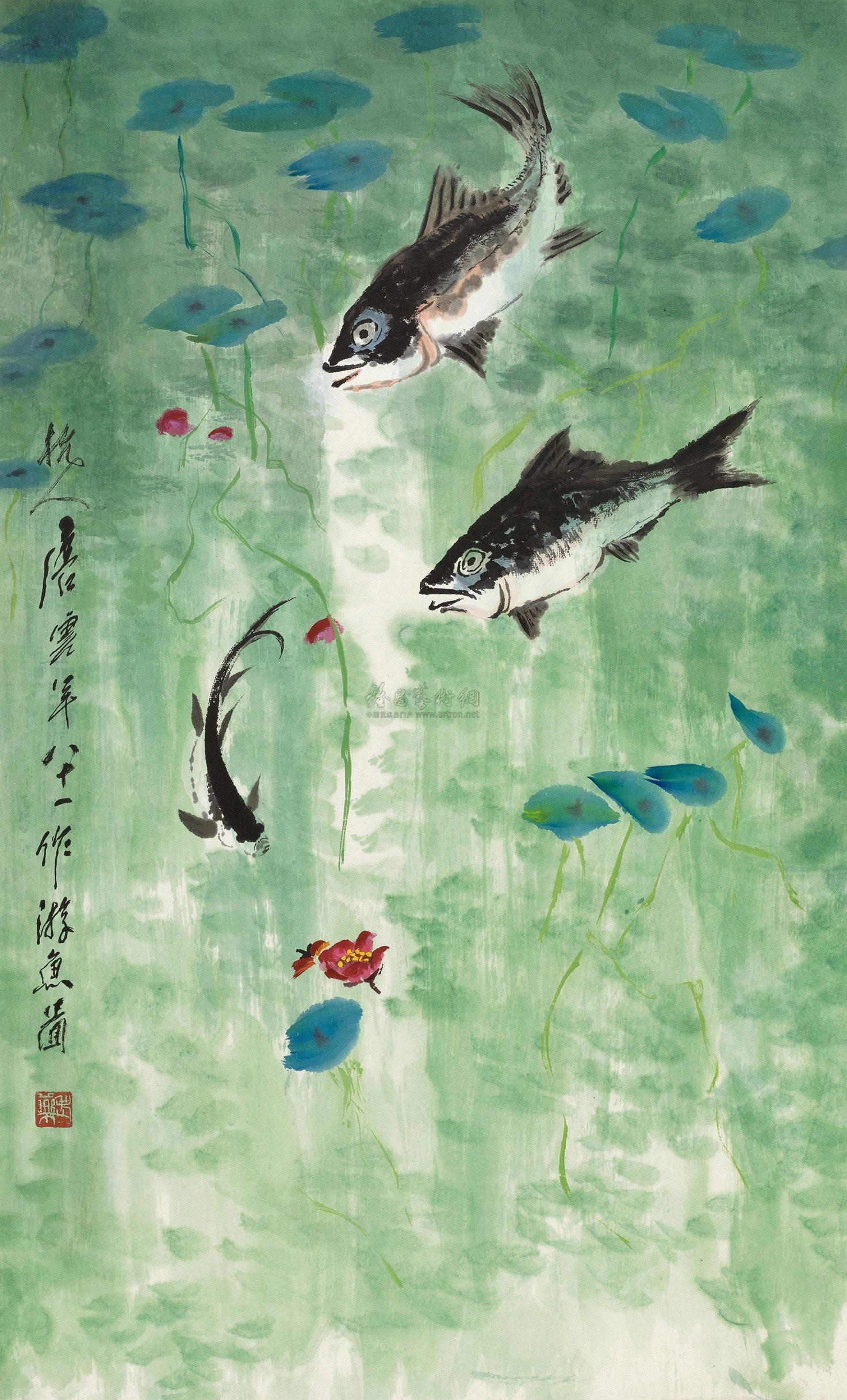 02911992年作游鱼图立轴设色纸本