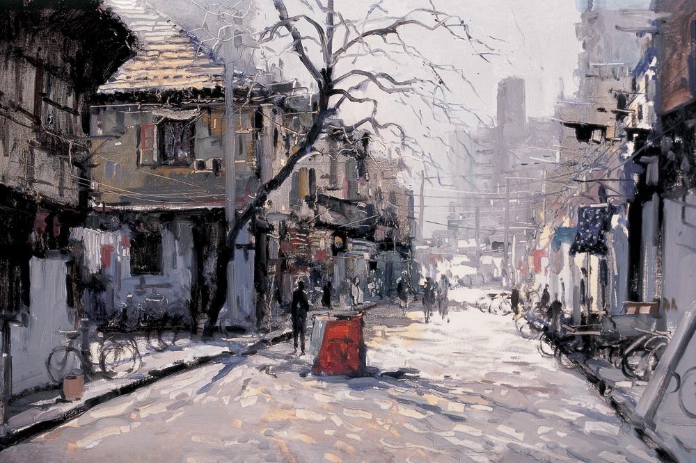 0823 正午的上海老街 布面 油画