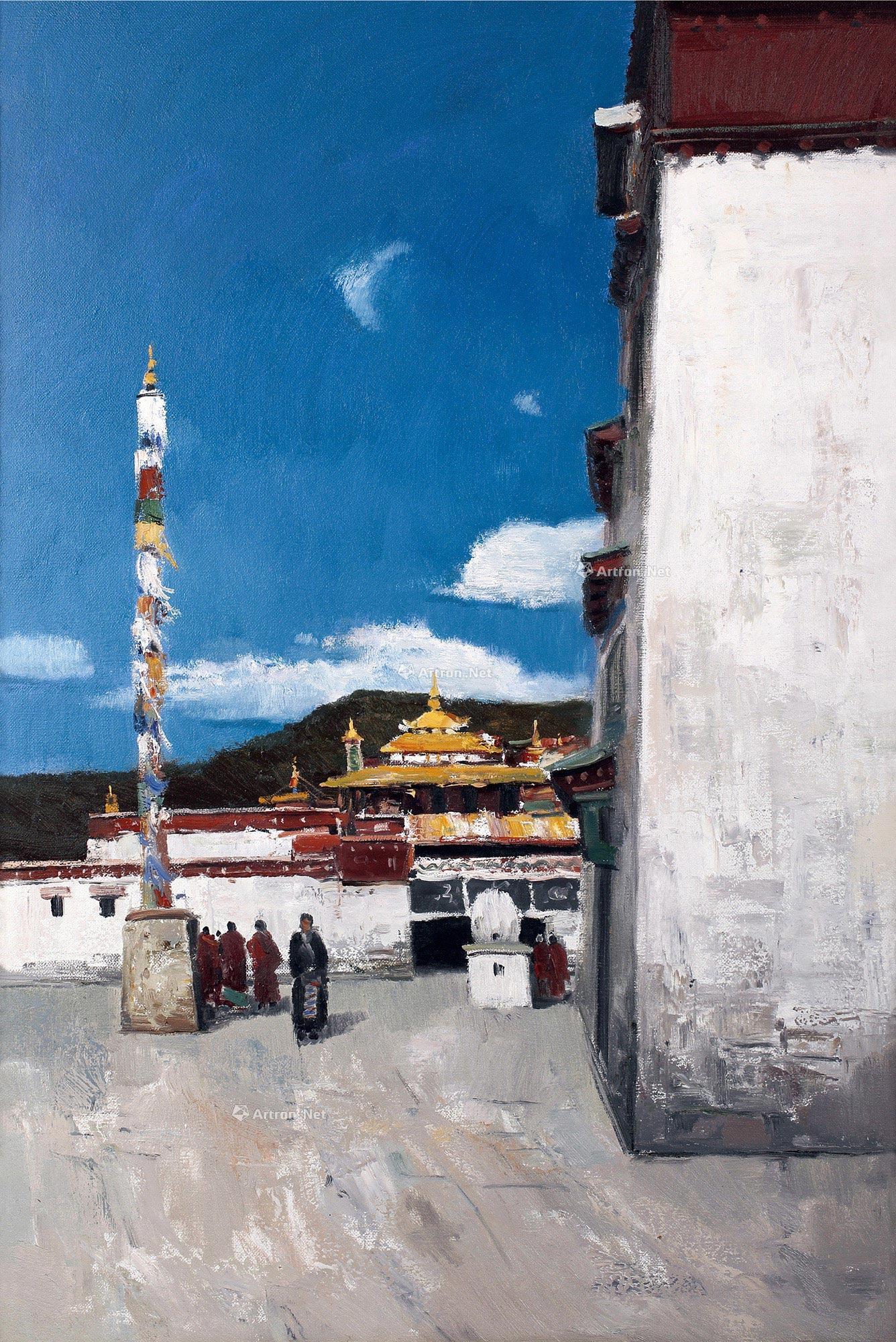 1680寺庙布面油画