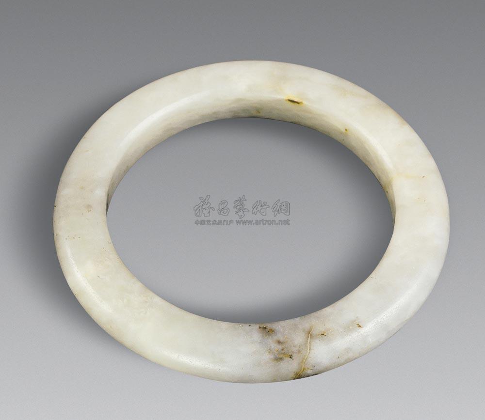 3136唐白玉钉金沁手镯