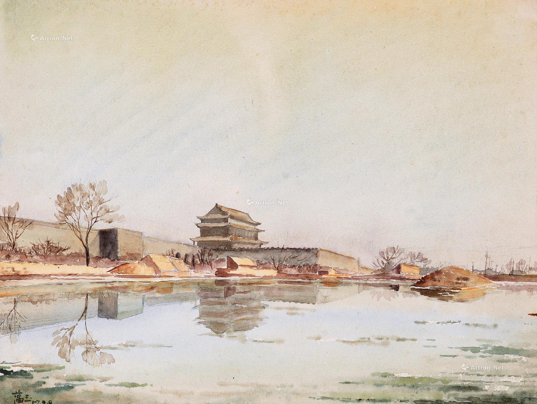 13451957年作古城边水彩纸本