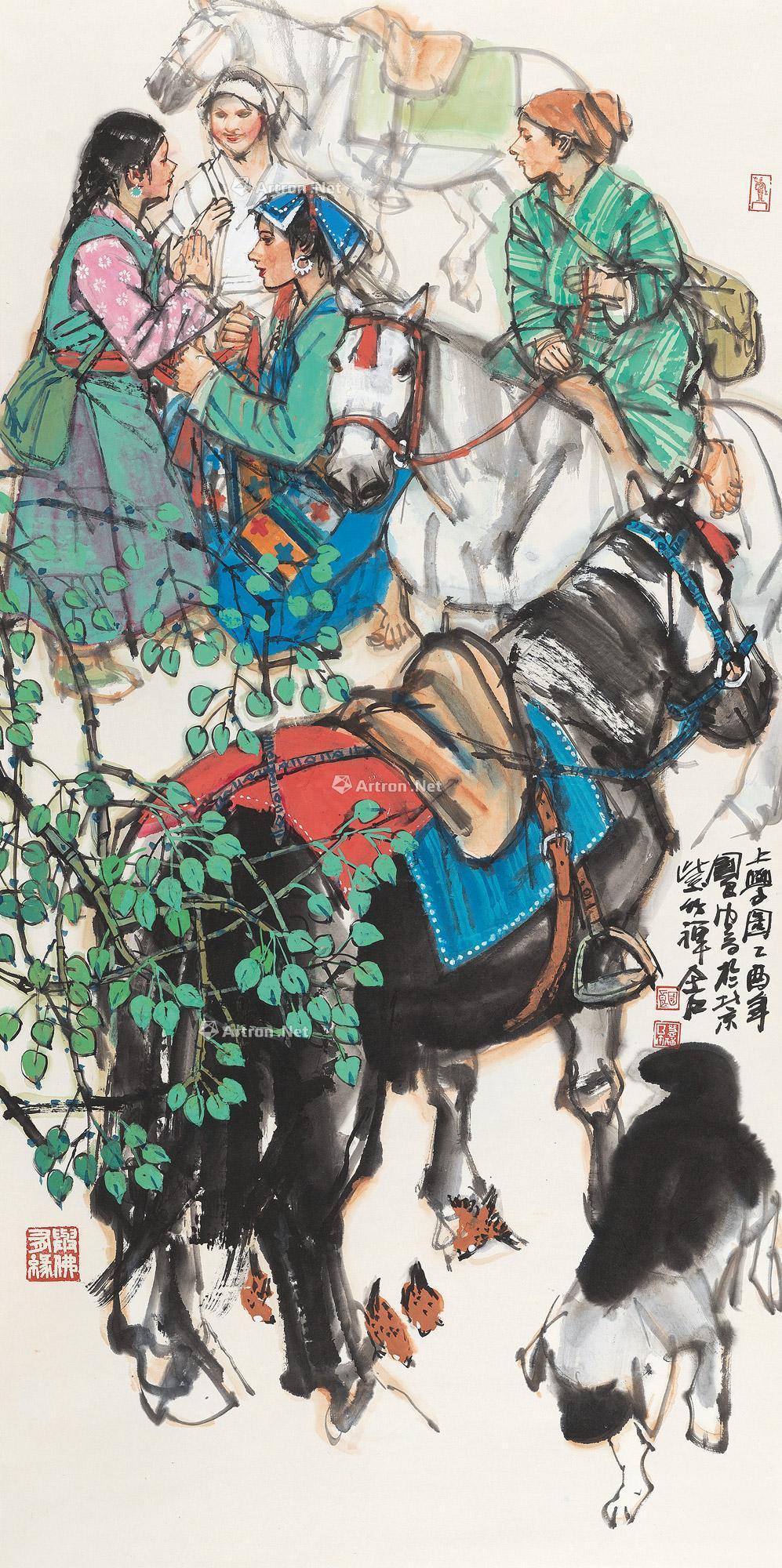 20552005年作上学图立轴设色纸本