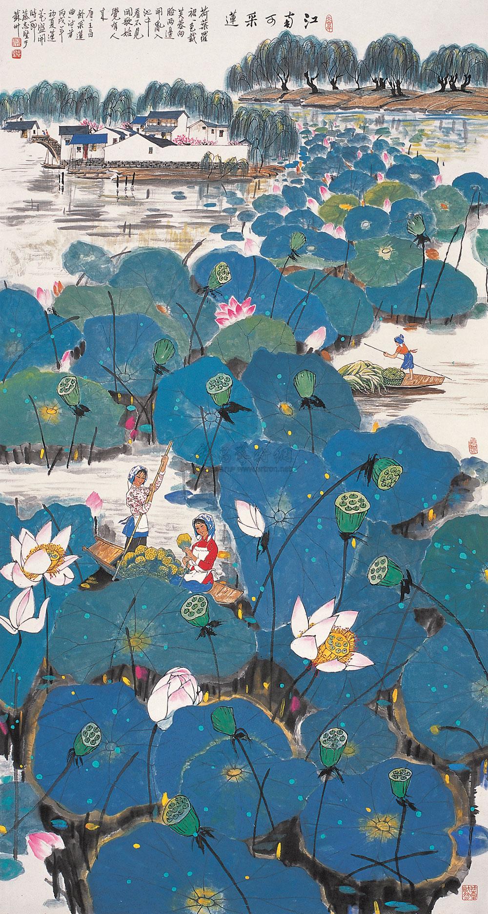 0654江南可采莲镜心设色纸本