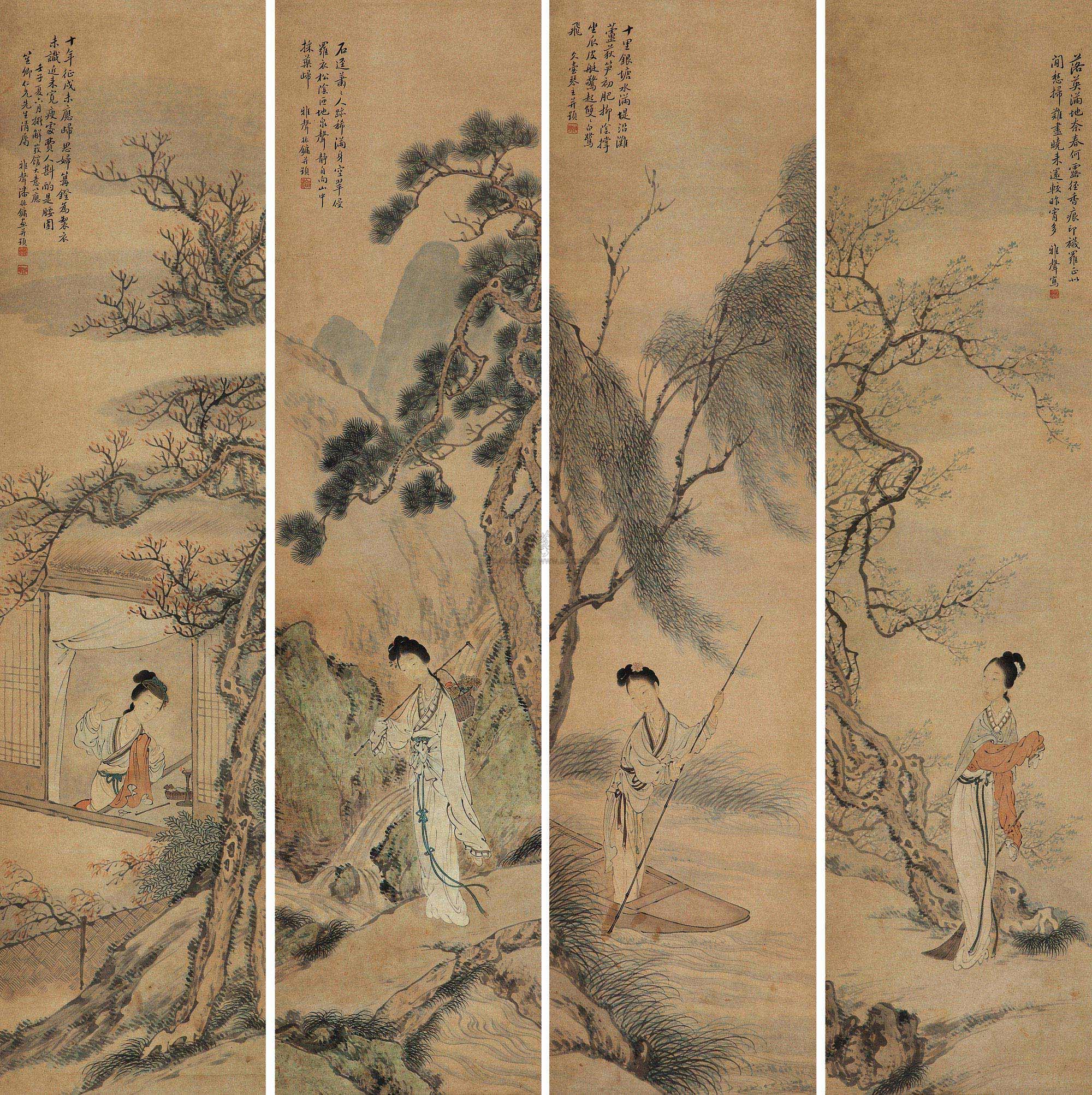 1912年作 仕女 四屏作者潘振镛拍品分类中国书画 绘画创作年代1912年