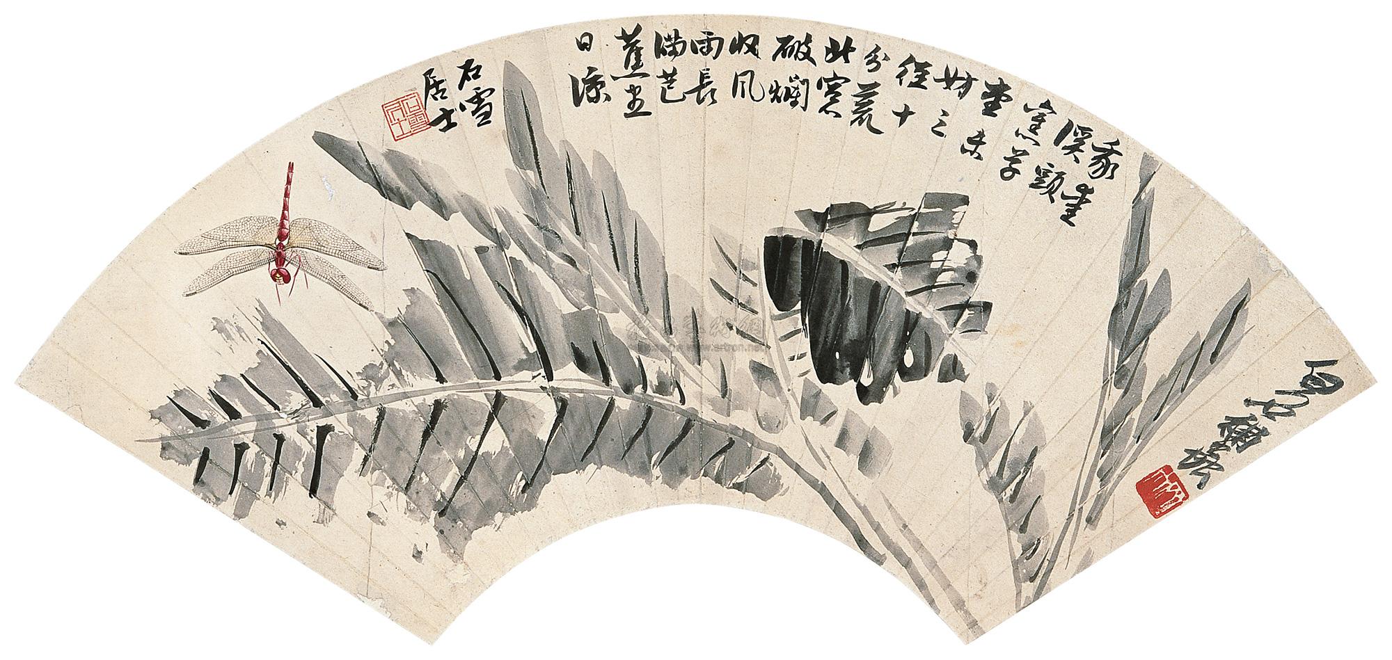 0048芭蕉扇面设色纸本