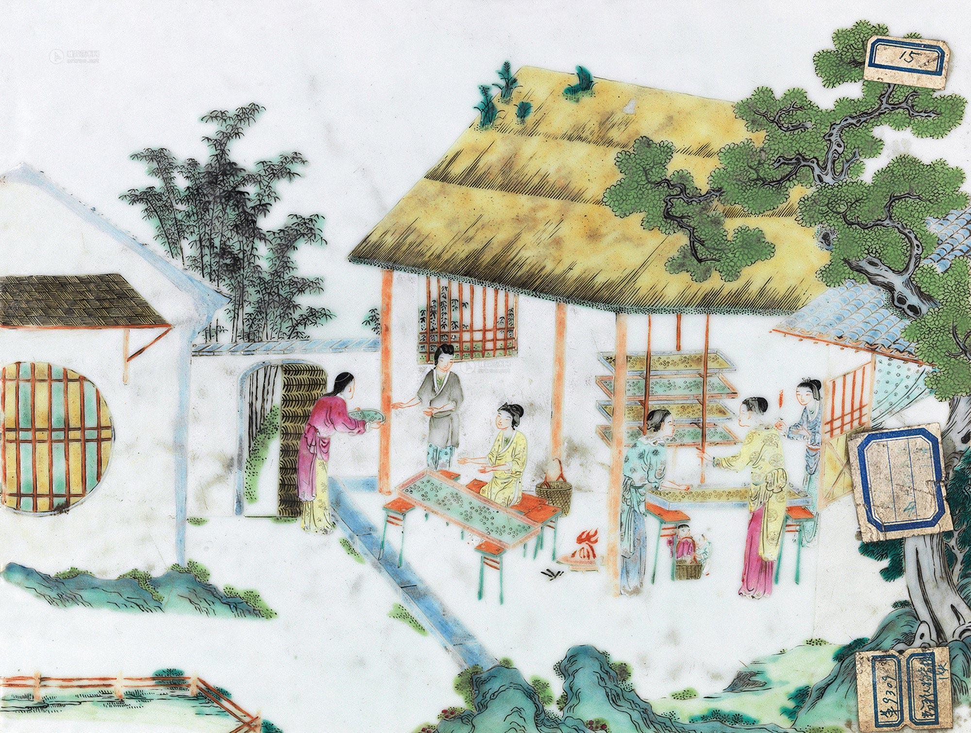 【清光绪 粉彩纺织图瓷板】拍卖品_图片_价格_鉴赏_清代粉彩瓷器_雅昌