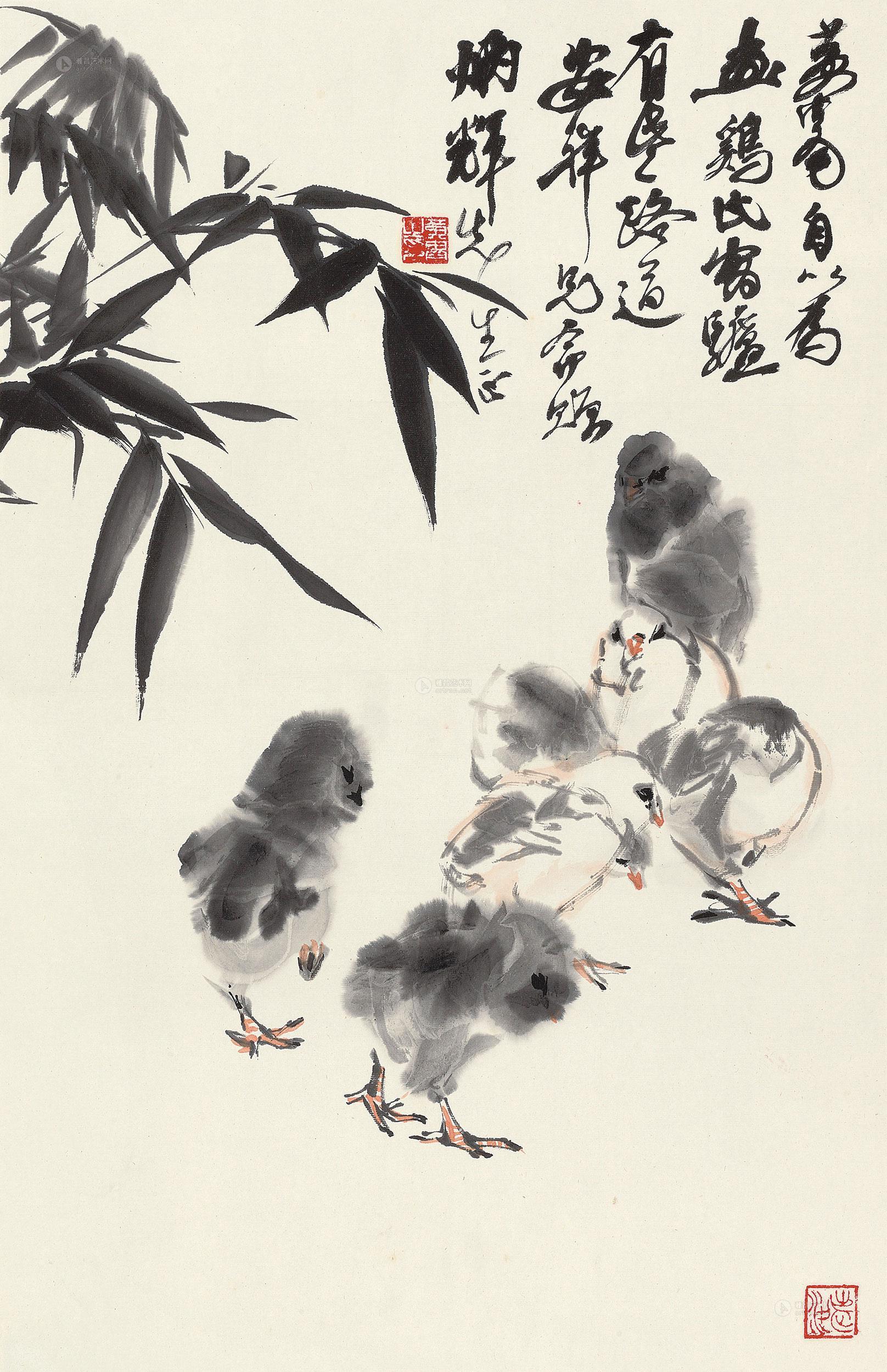 小鸡画竹叶山羊画什么图片