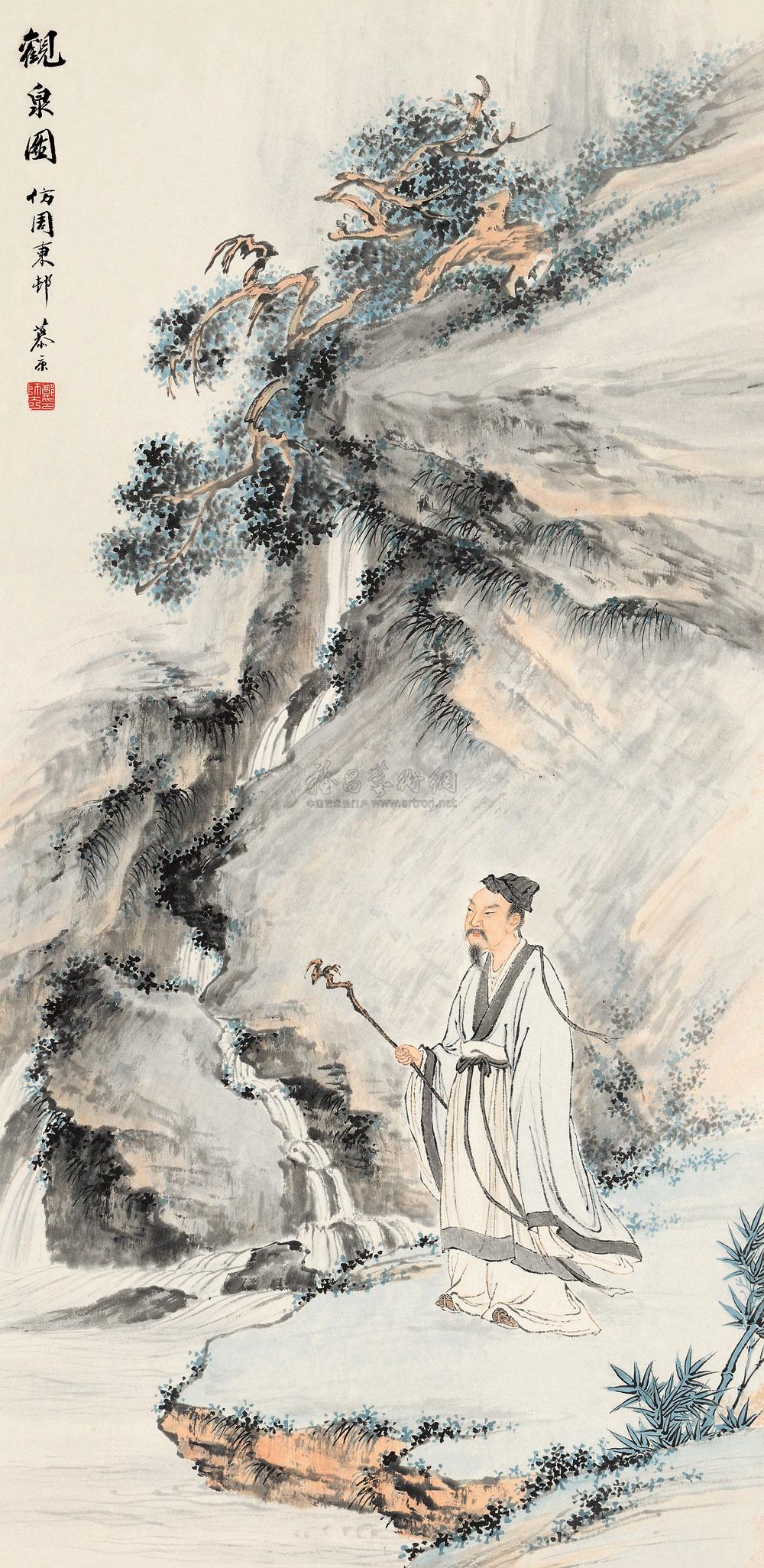 0506观泉图立轴设色纸本