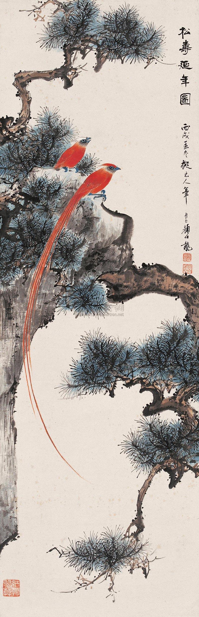 0787松寿延年 立轴 设色纸本