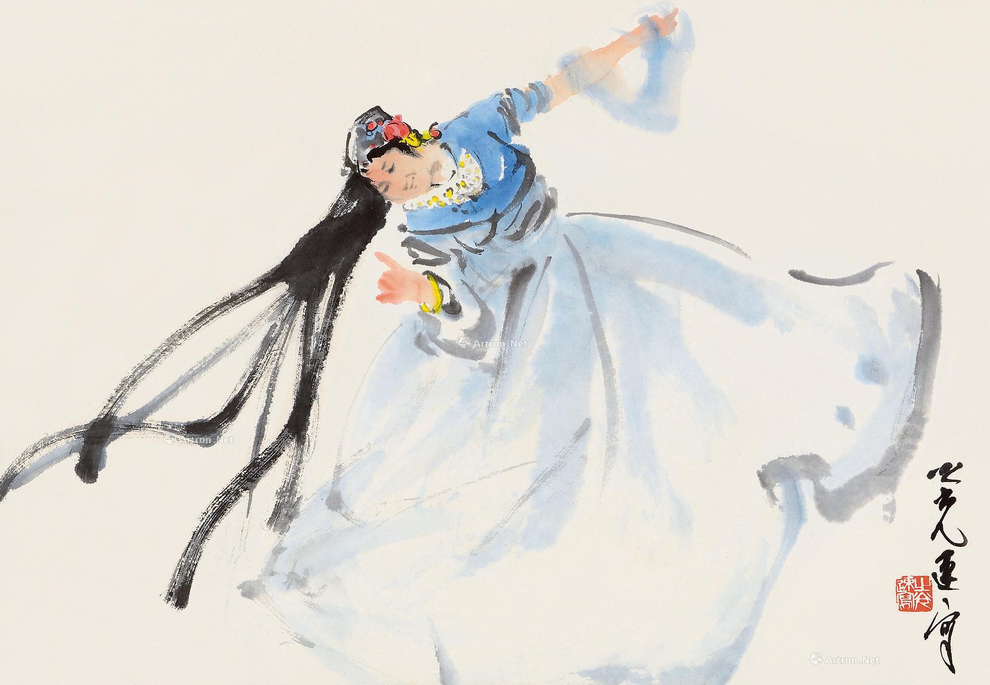 【新疆舞 立轴 设色纸本】拍卖品_图片_价格_鉴赏_绘画_雅昌艺术品