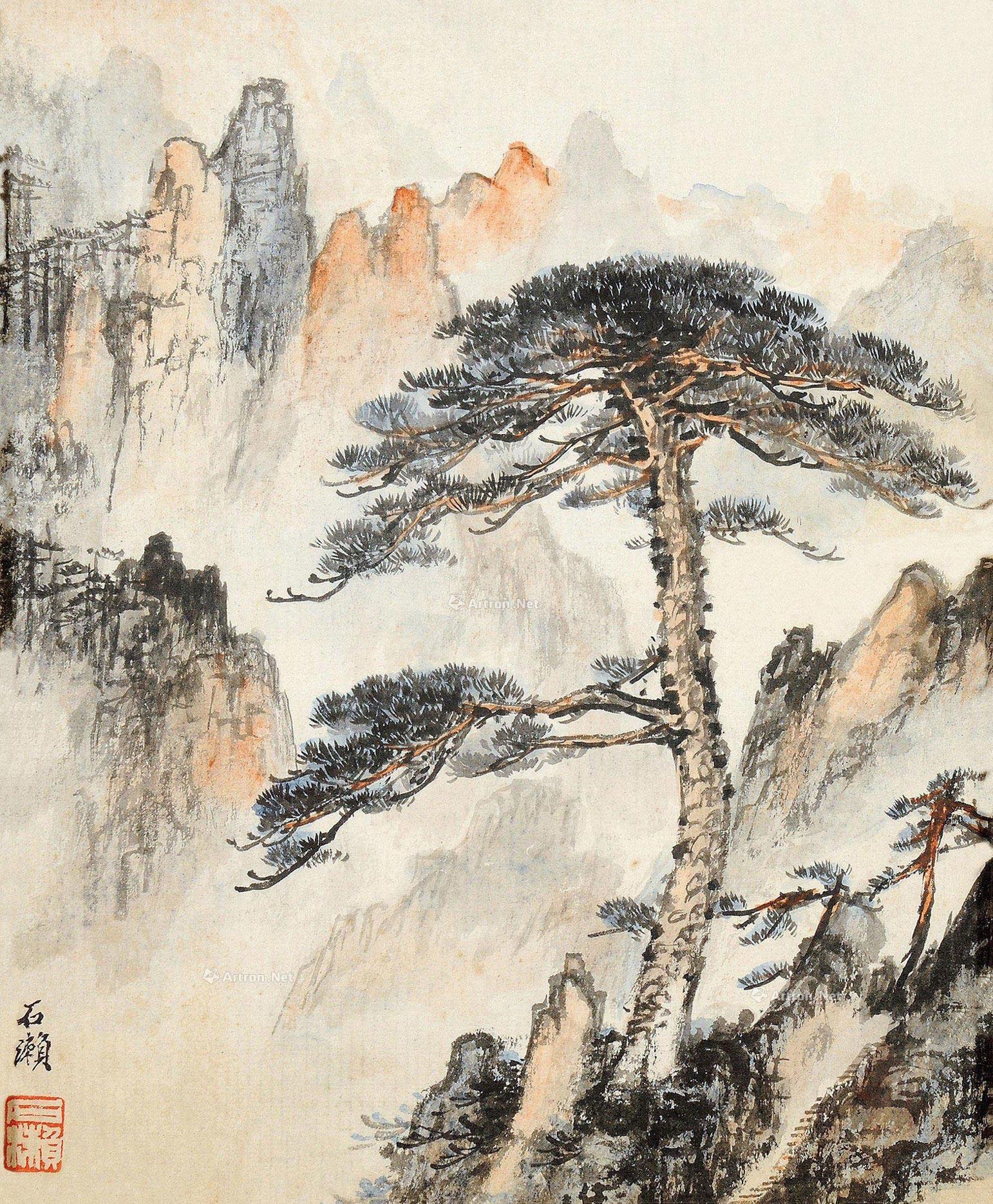 【迎客松 镜框 设色纸本】拍卖品_图片_价格_鉴赏_绘画_雅昌艺术品