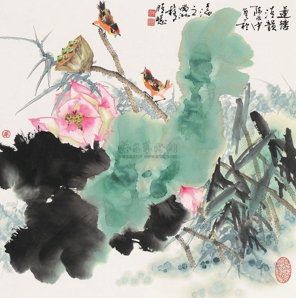 0841莲塘清韵镜片设色纸本