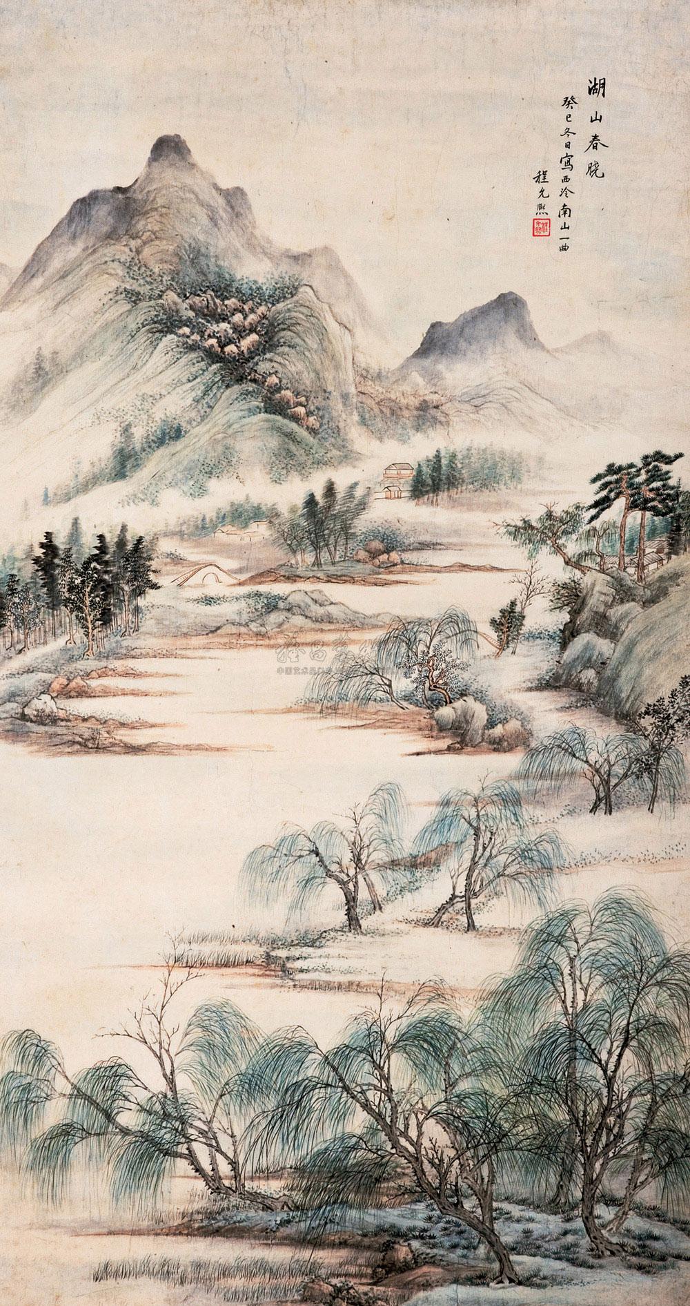 0666湖山春晓图立轴设色纸本