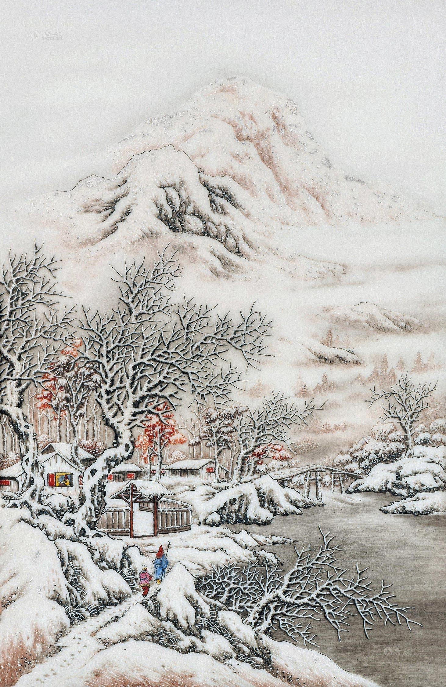 5335雪景粉彩瓷板