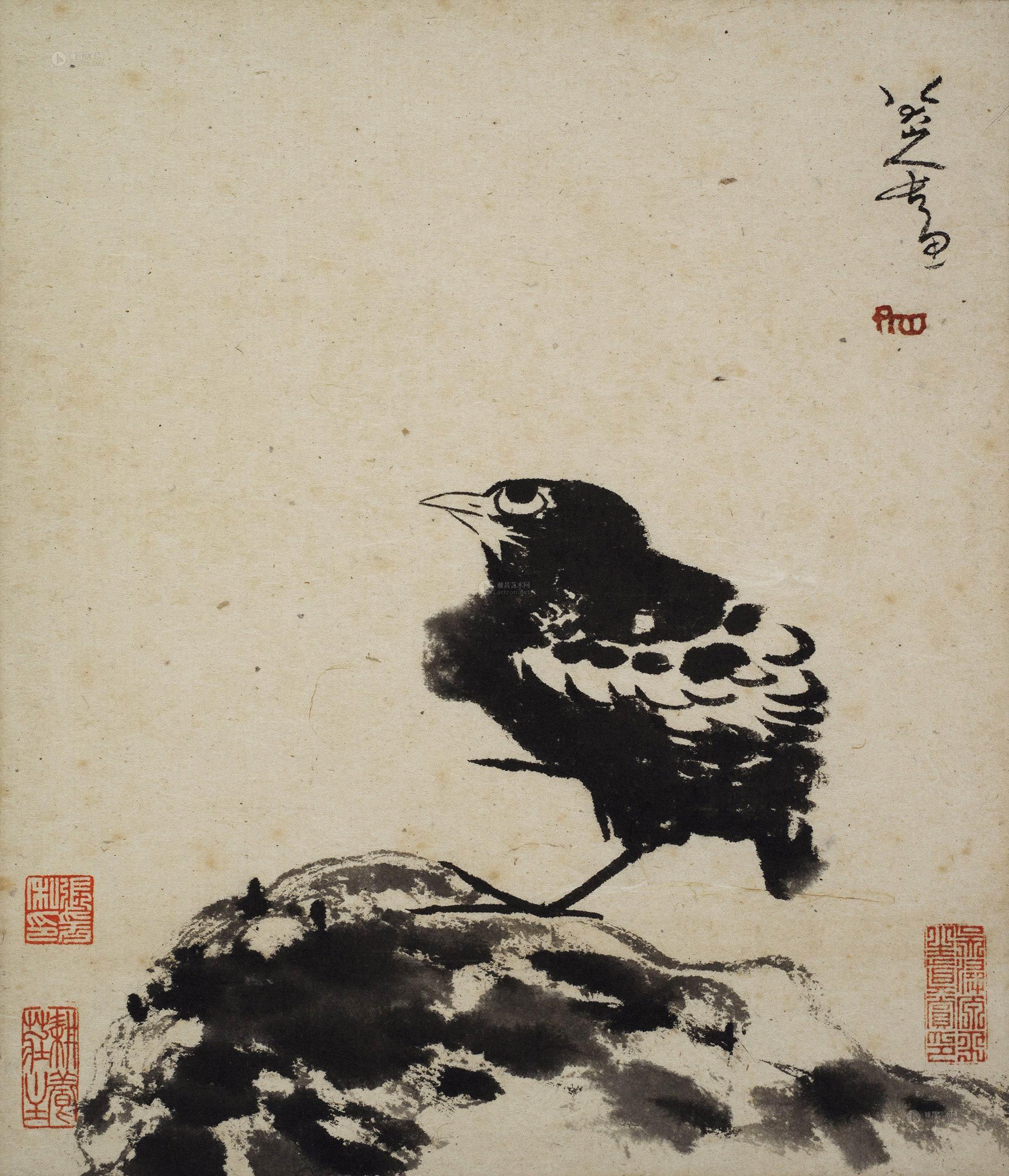 2520小鸟石头镜心纸本