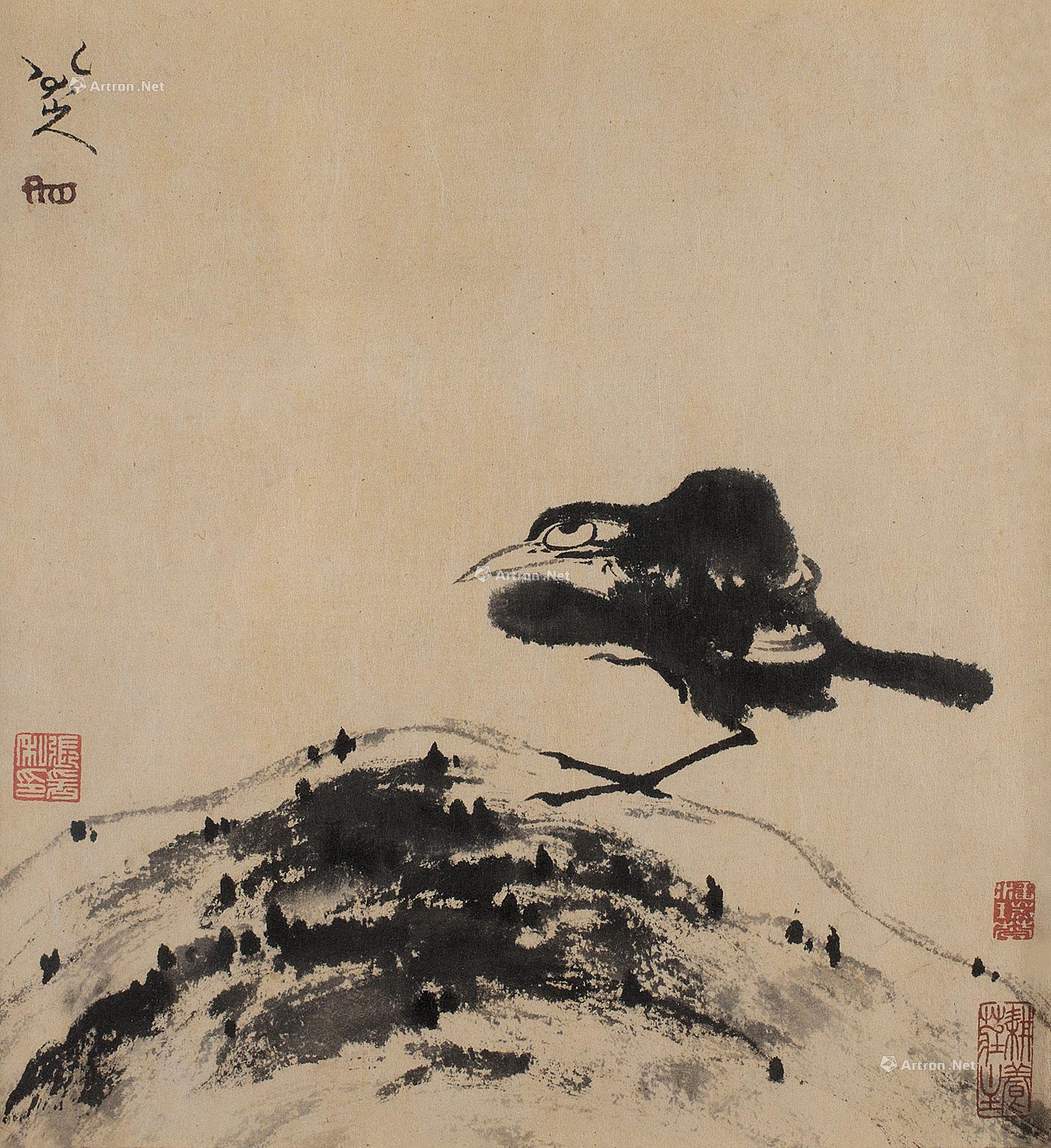 1042枯石寒鸦 镜心 纸本