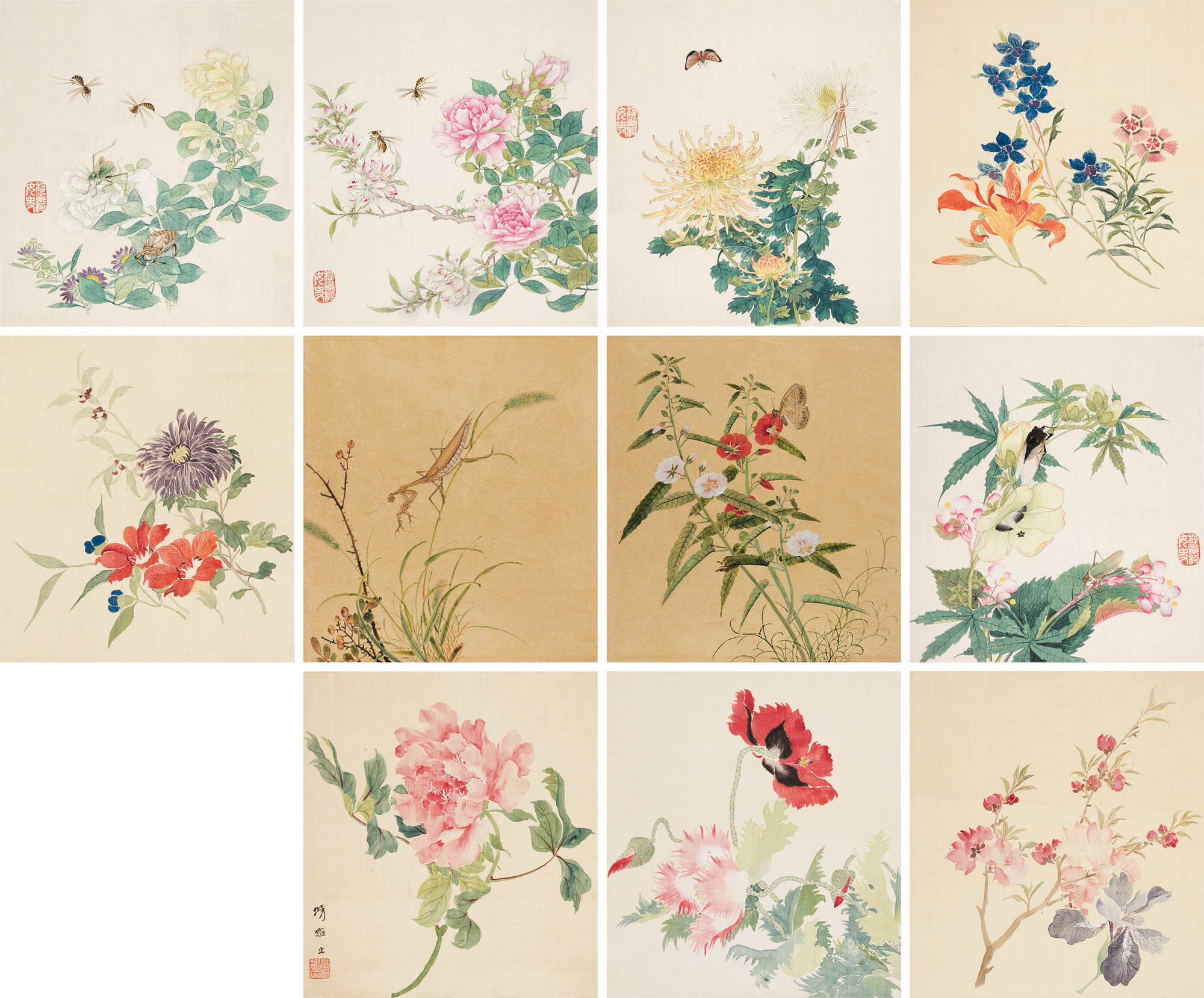 1382花卉草虫册册页绢本