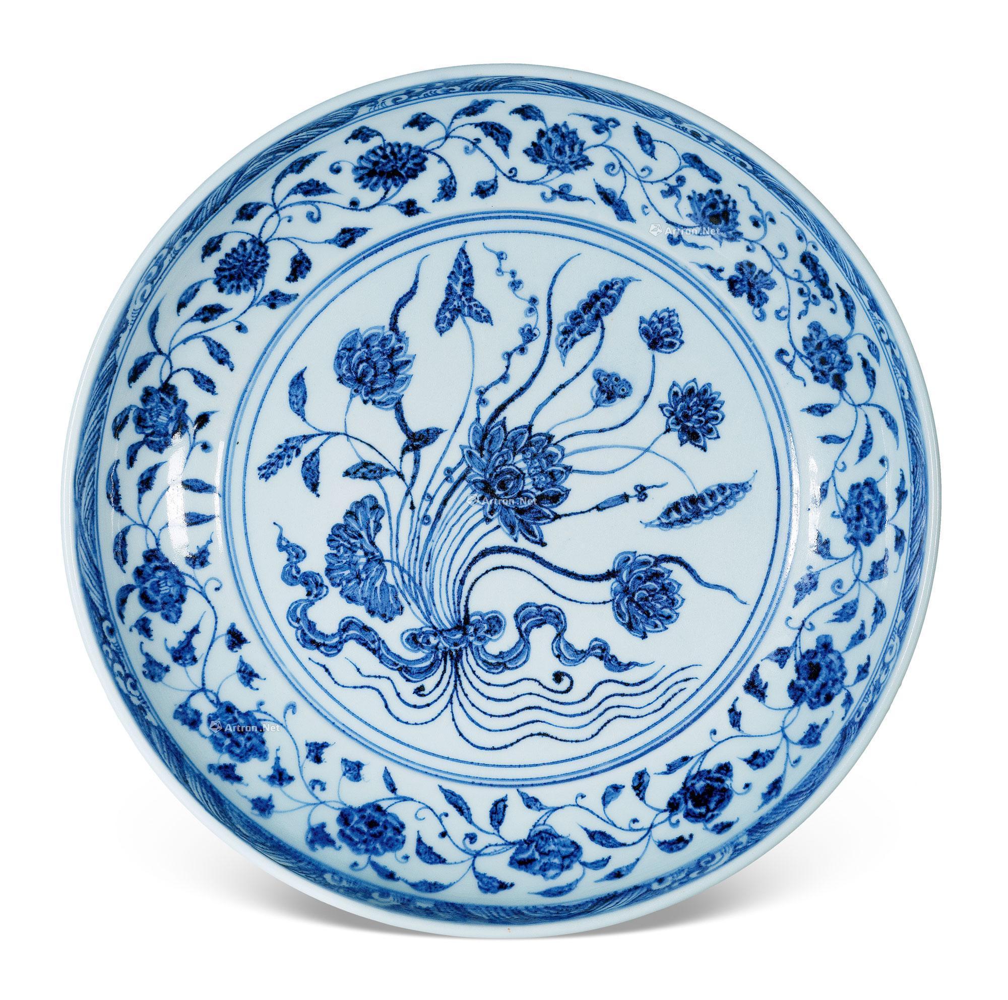 【明永乐 青花一把莲纹盘】拍卖品_图片_价格_鉴赏_明代青花瓷器_雅昌