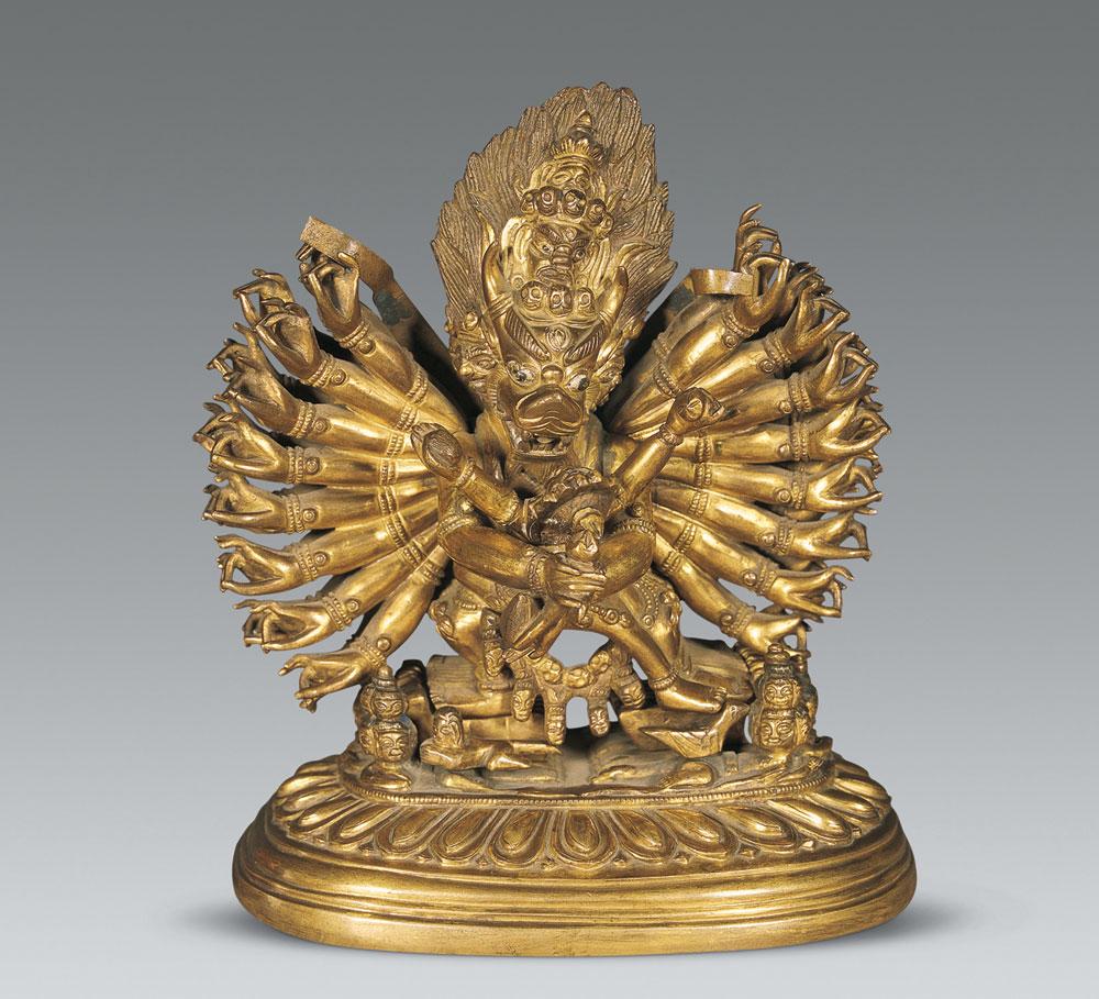 3592清铜鎏金大威德金刚像