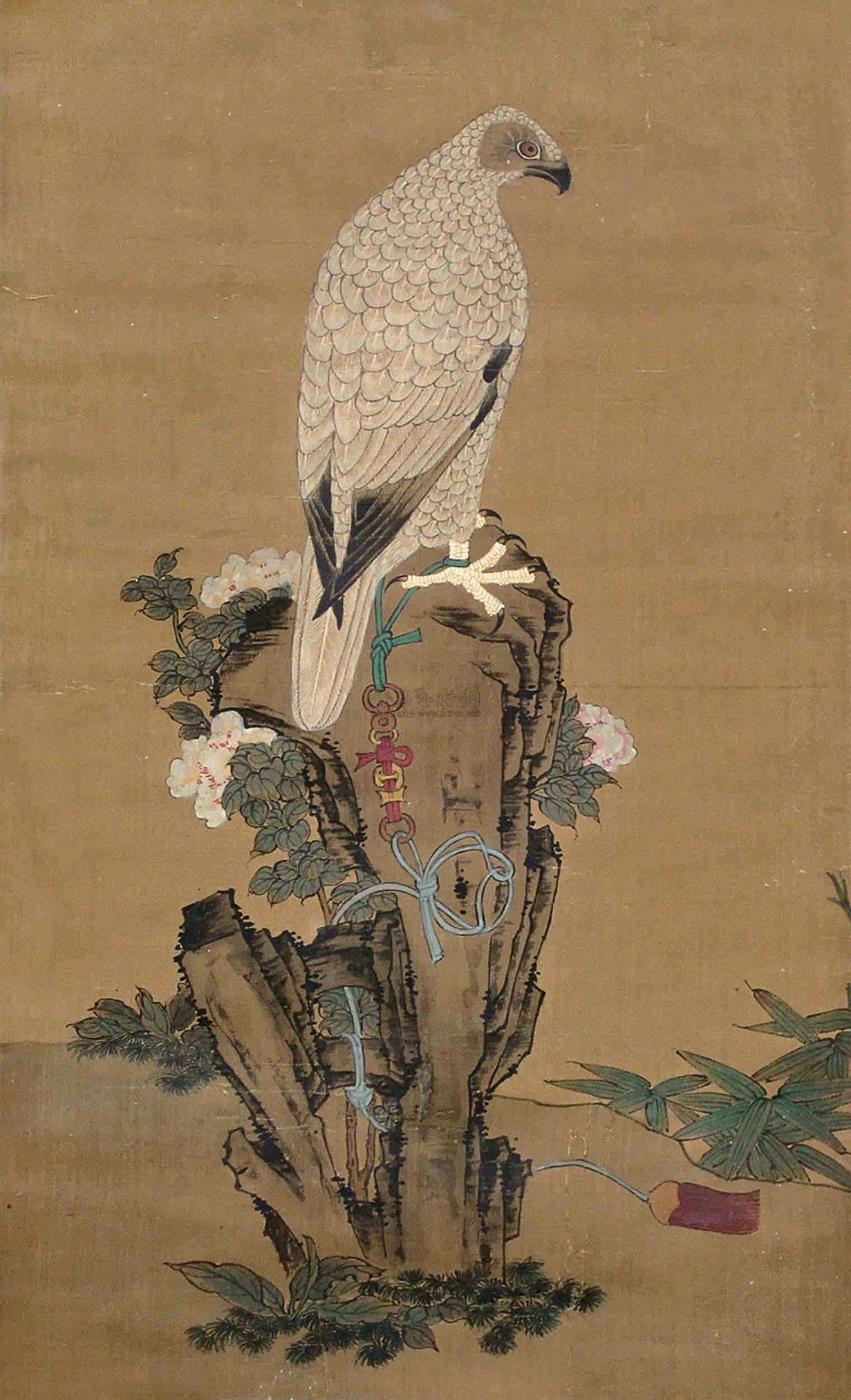 0261鹰立轴绢本