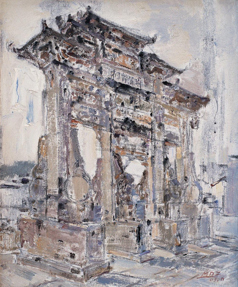 徽派建筑油画作品图片